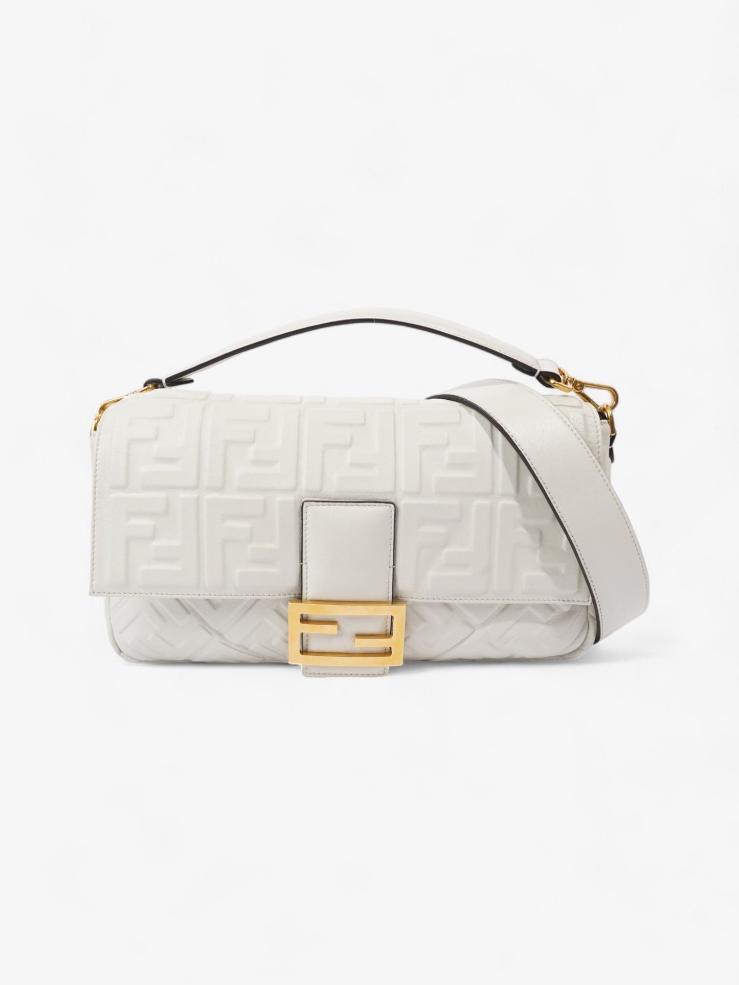 Fendi Baguette White Embossed Leather