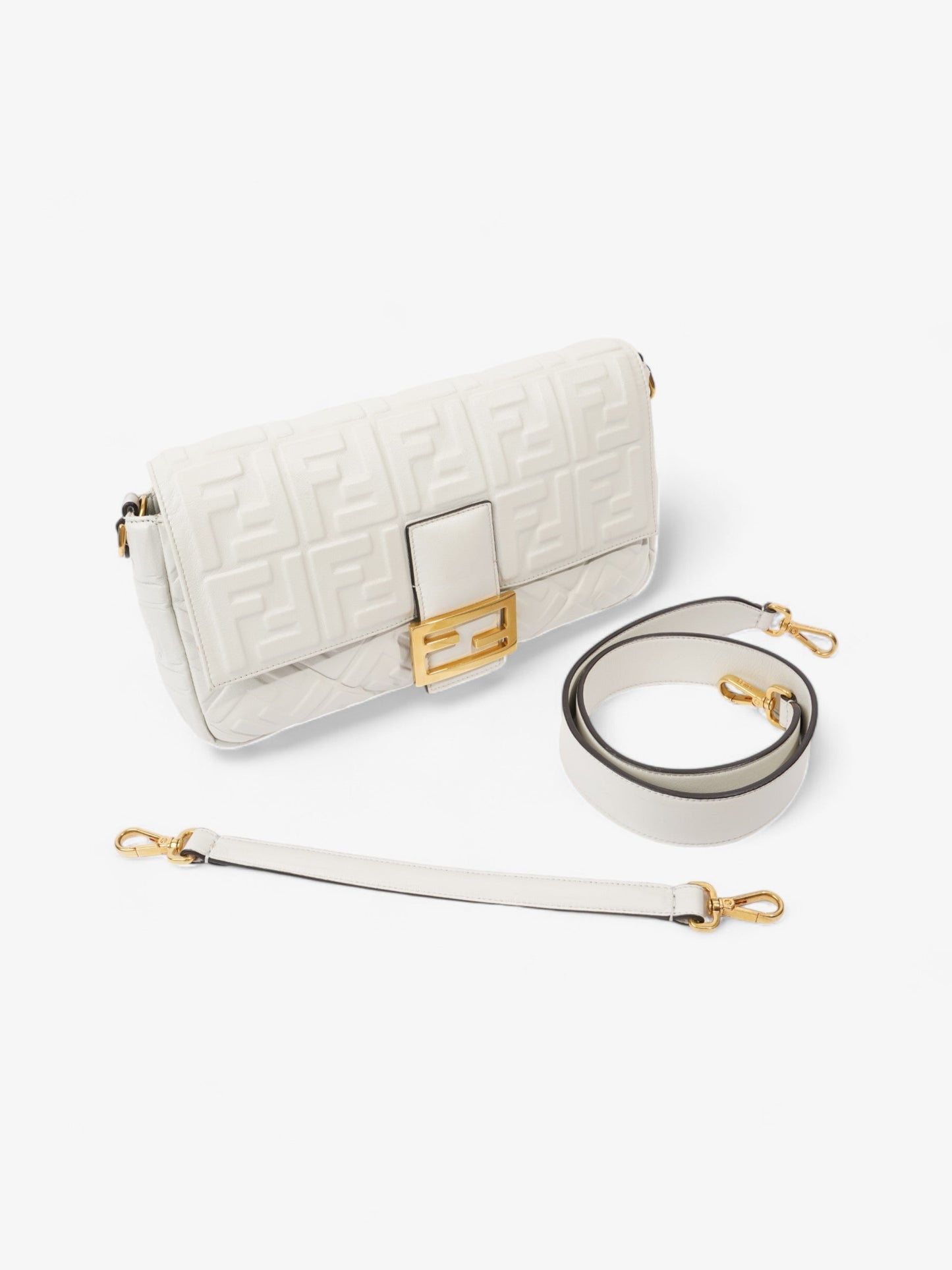 Fendi Baguette White Embossed Leather