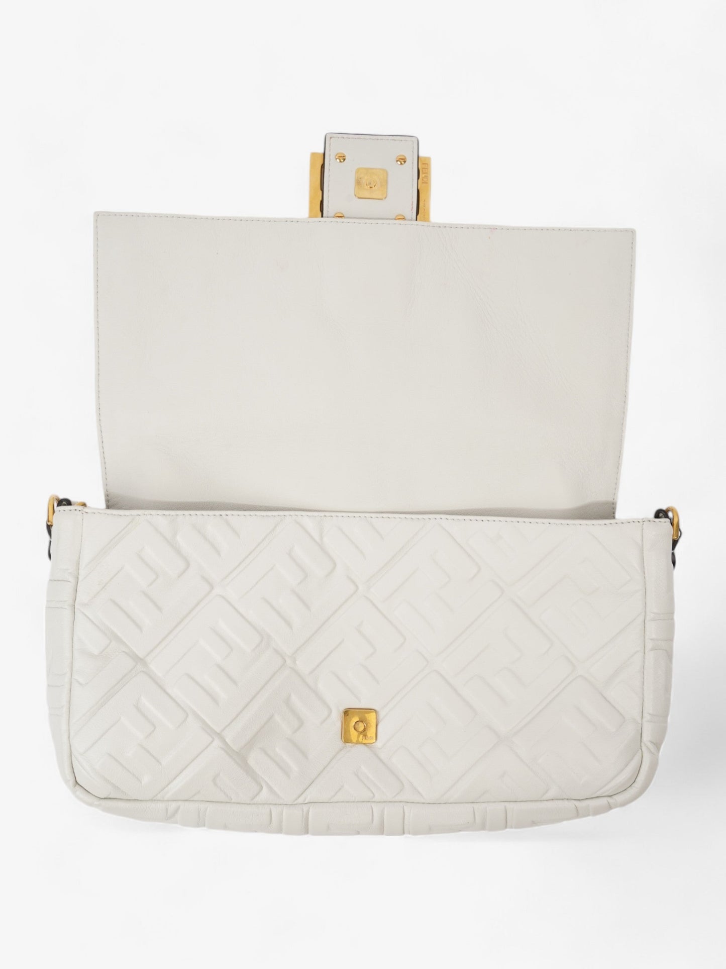 Fendi Baguette White Embossed Leather