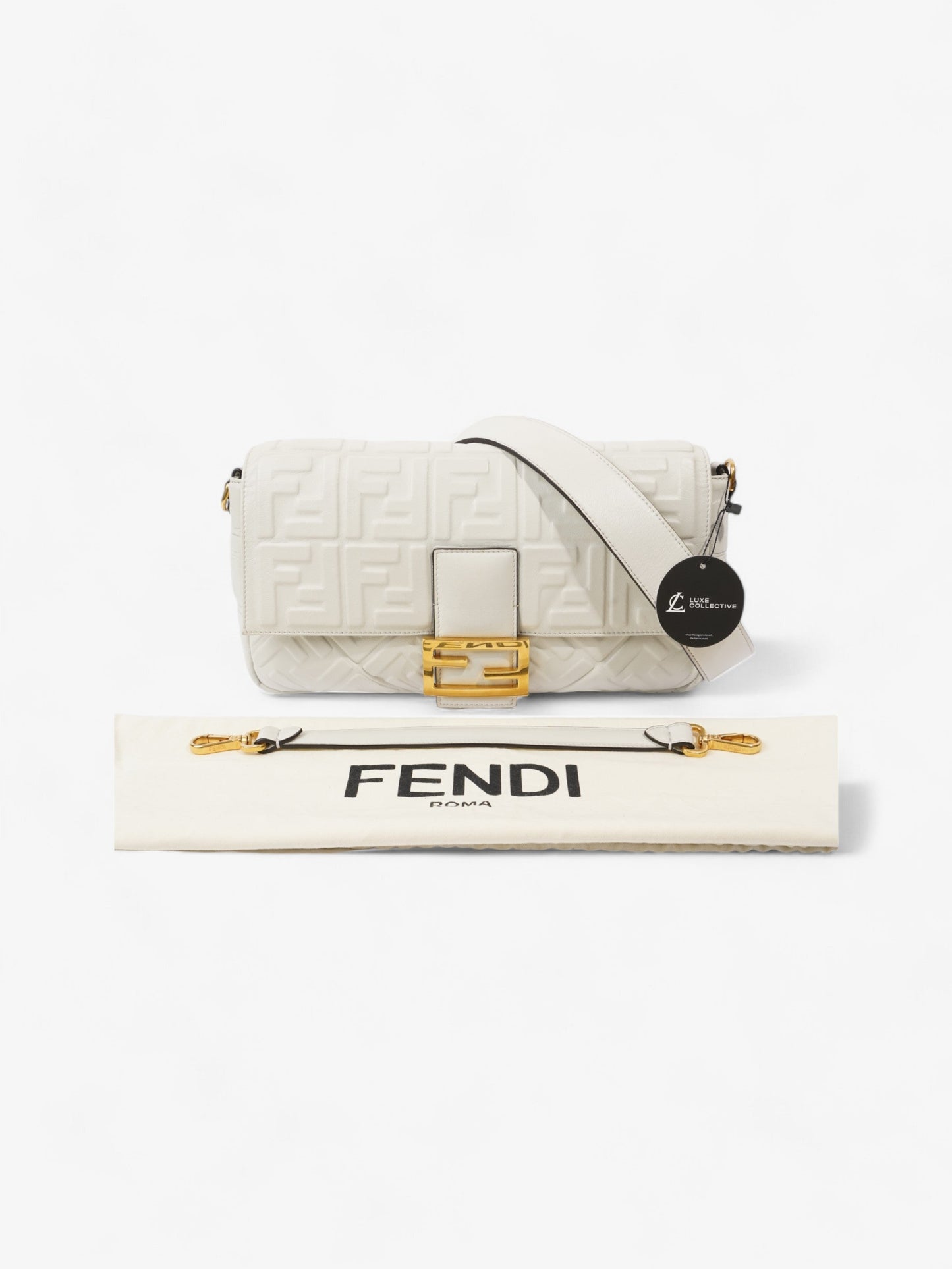 Fendi Baguette White Embossed Leather