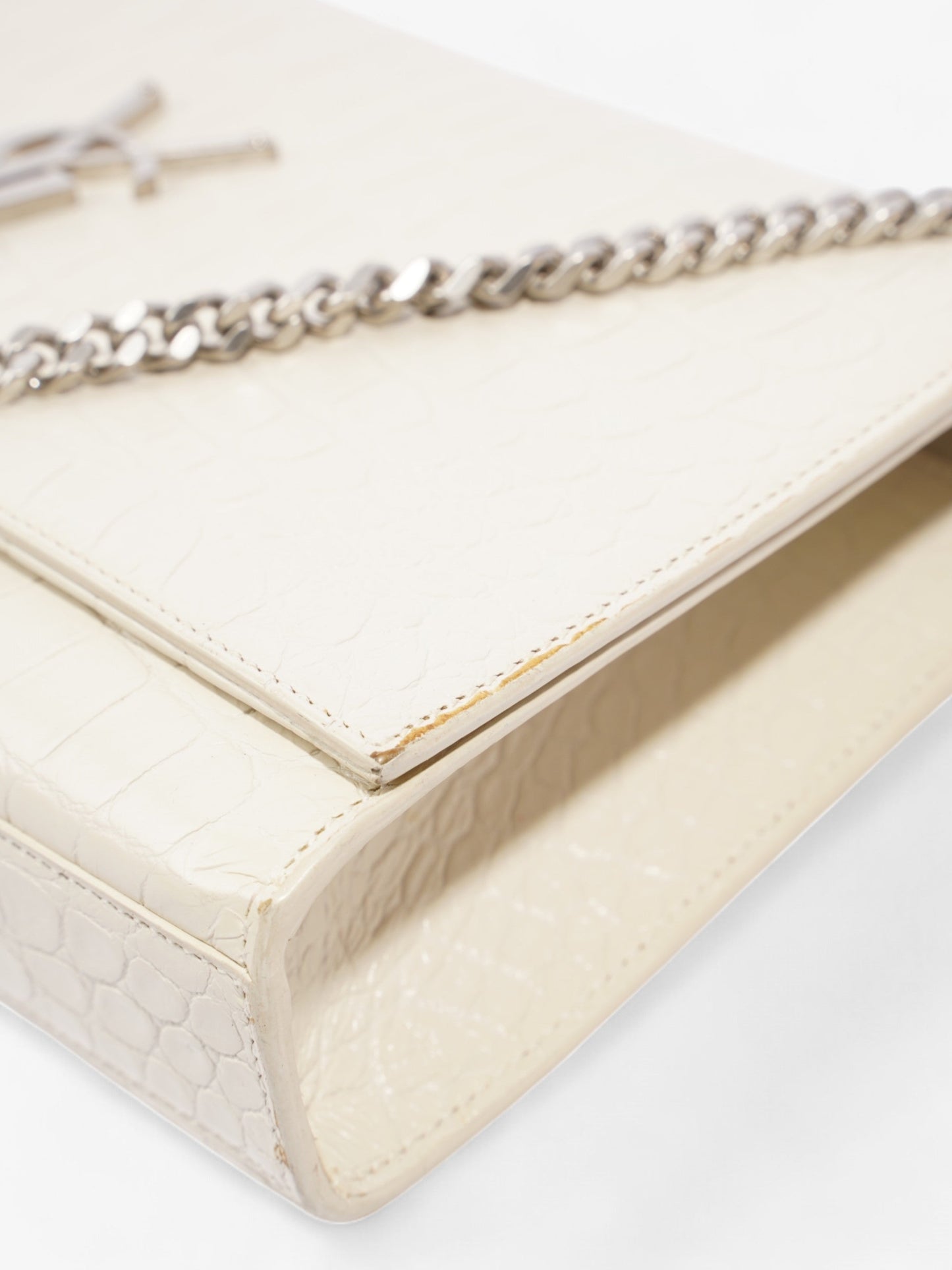 Saint Laurent Kate Tassel Bag White Embossed Leather Medium