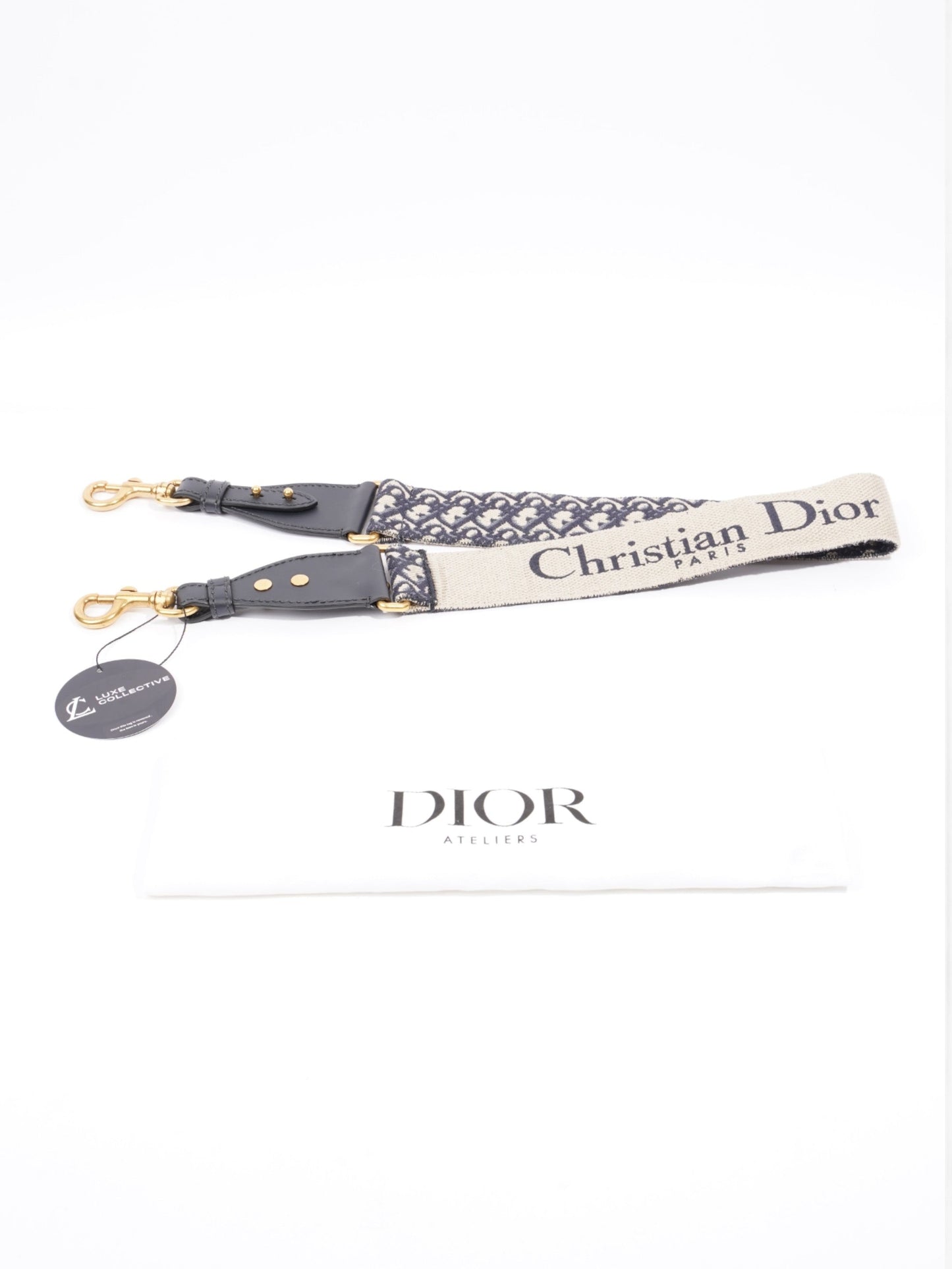 Christian Dior Adjustable Shoulder Strap With Ring Blue Oblique / Gold Cotton