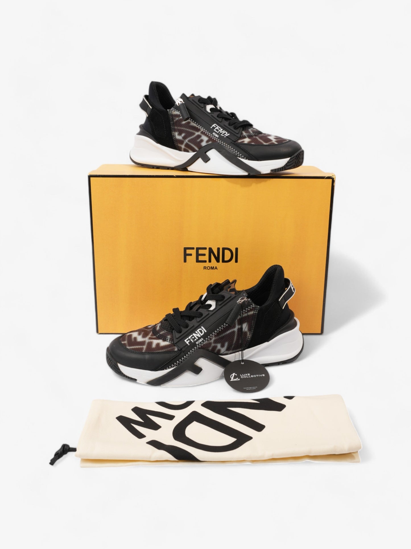 Fendi Flow Sneakers Black / White Canvas EU 38 UK 5