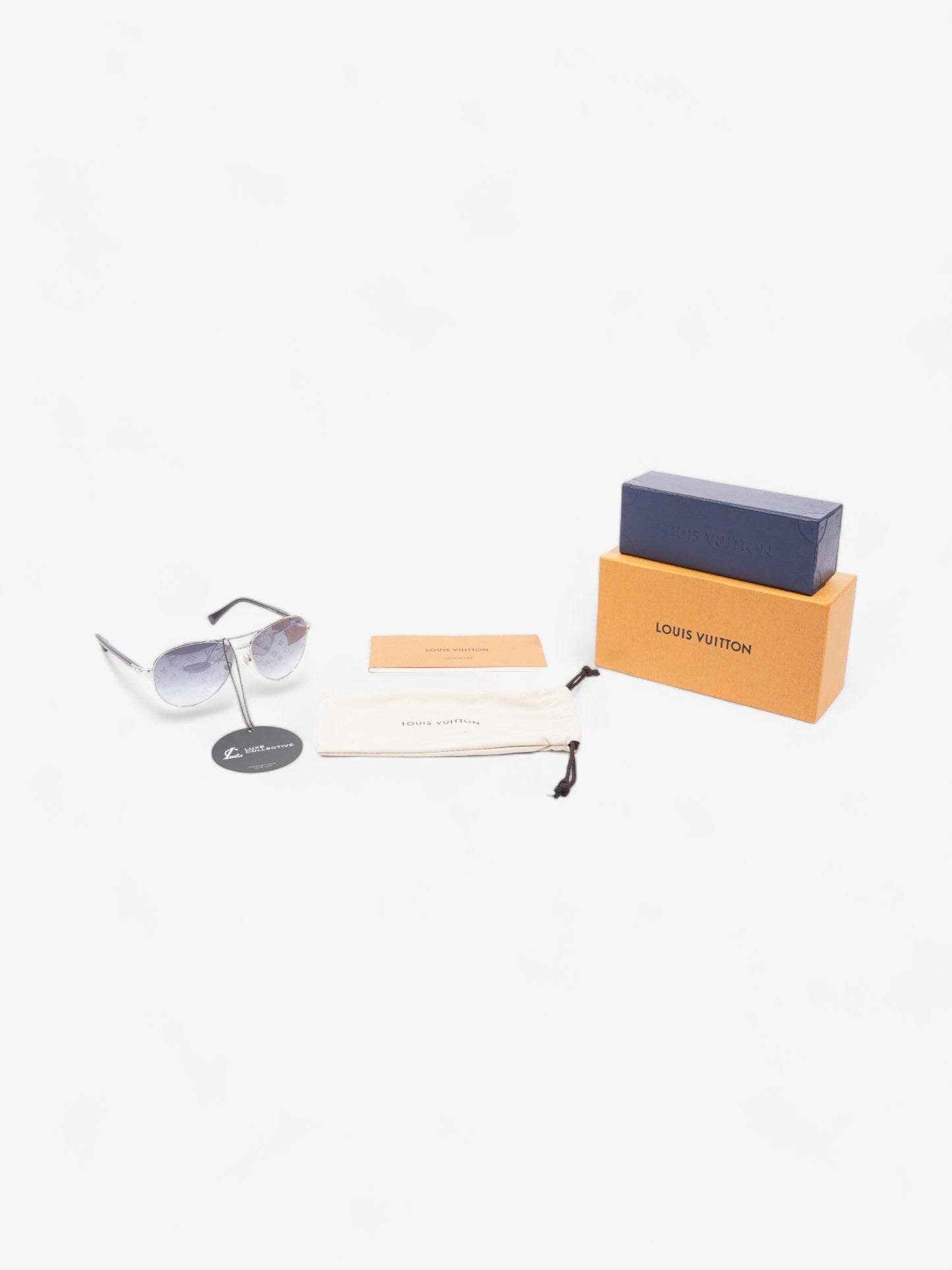 Louis Vuitton Aviator Monogram Sunglasses Silver / Grey Base Metal 135mm