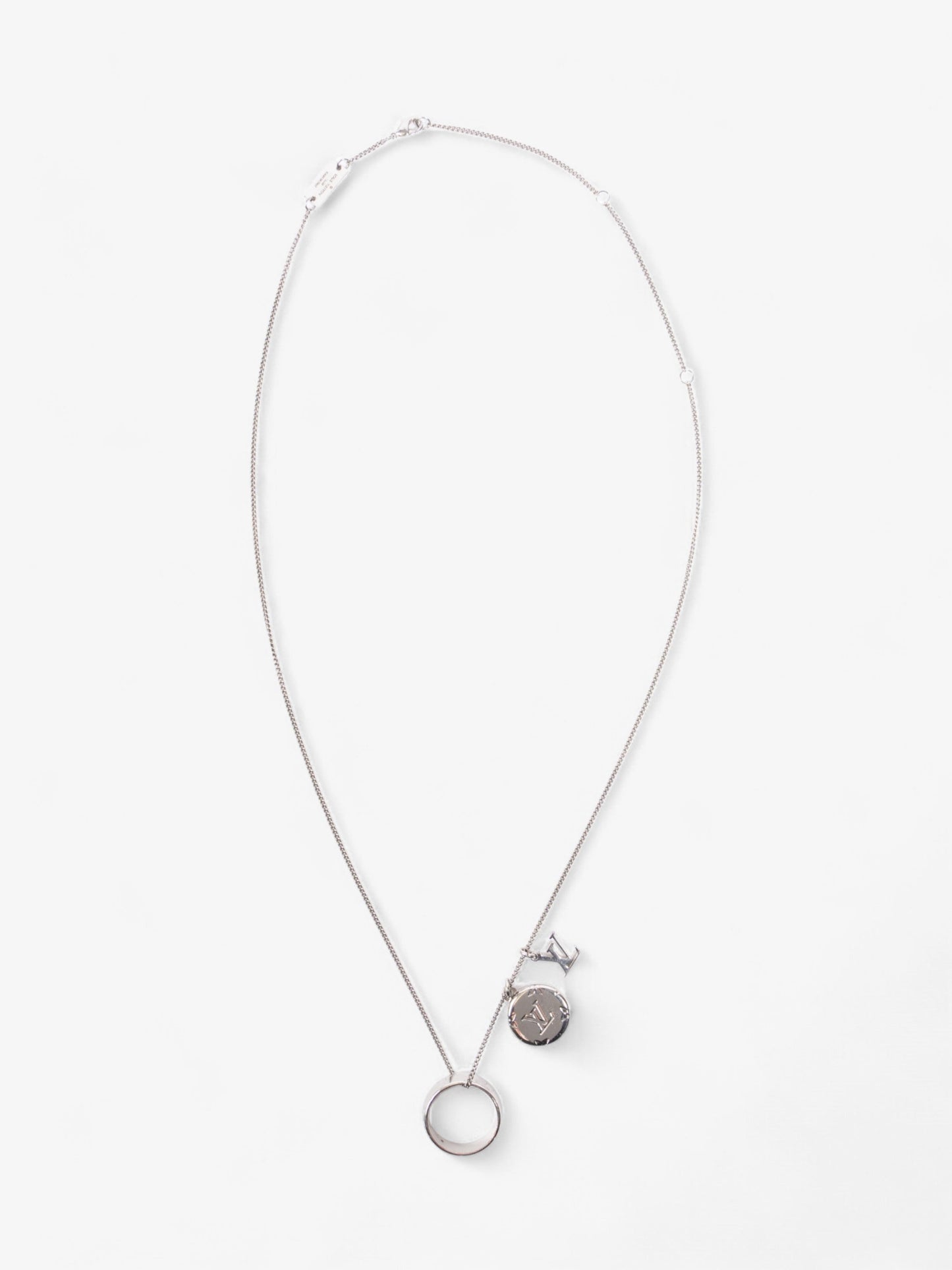 Louis Vuitton LV Ring Pendant Necklace Silver Base Metal