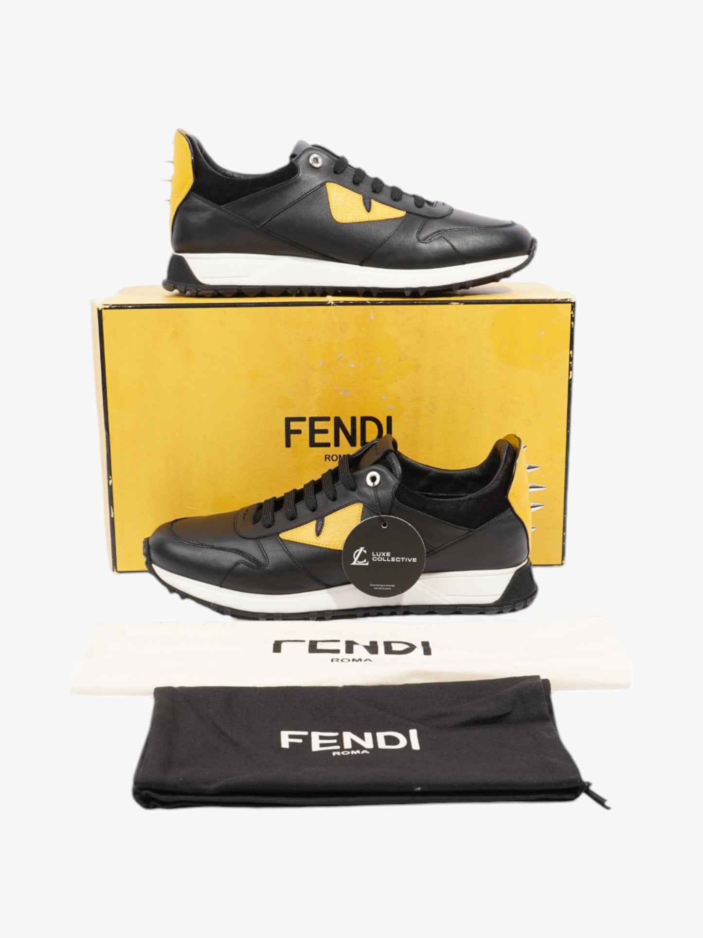 Fendi Monster Eyes Runner Black / Yellow / White Leather EU 42 UK 8