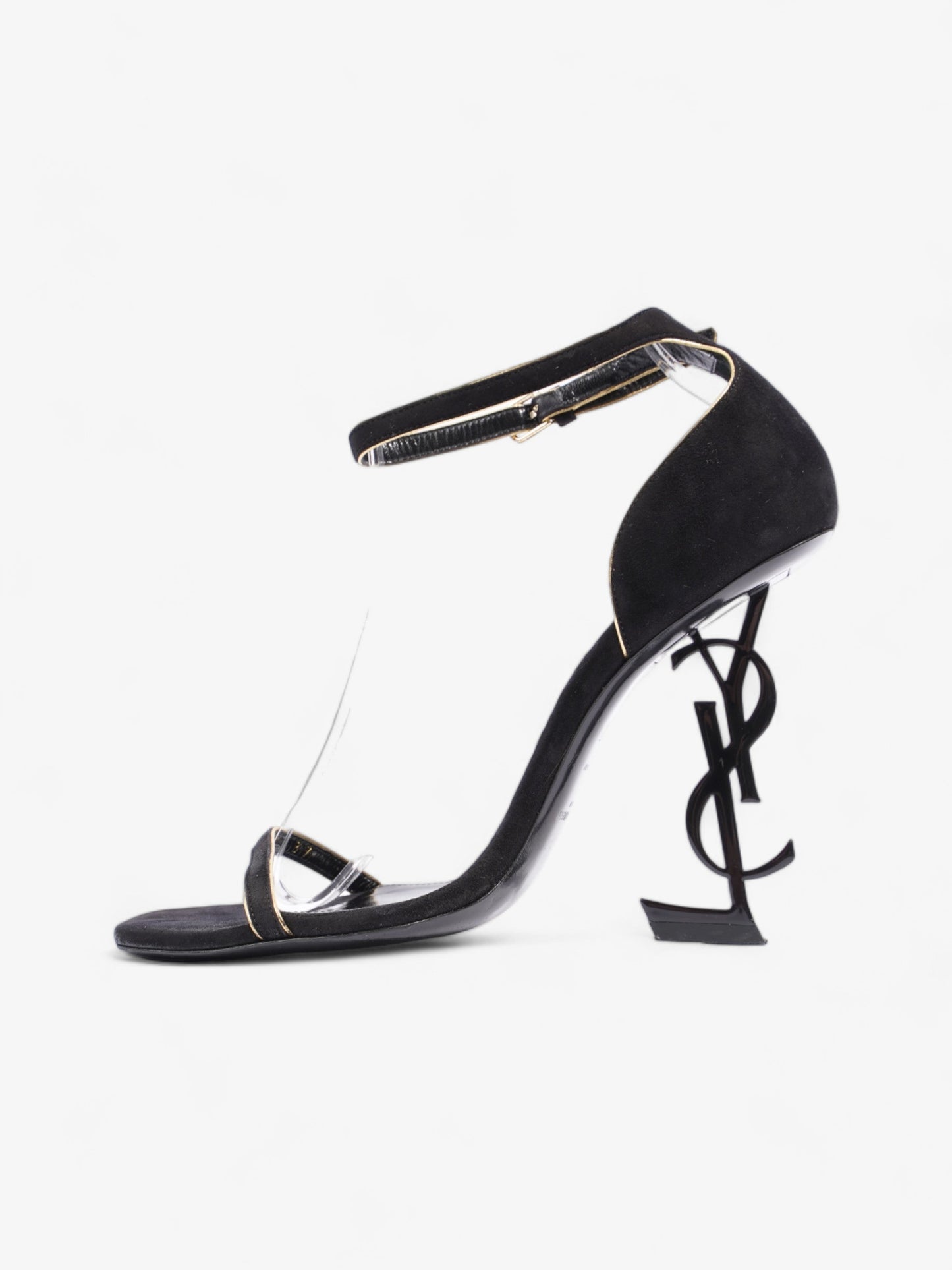Saint Laurent Opyum Open Toe Heels 110mm Black / Gold Suede EU 37 UK 4