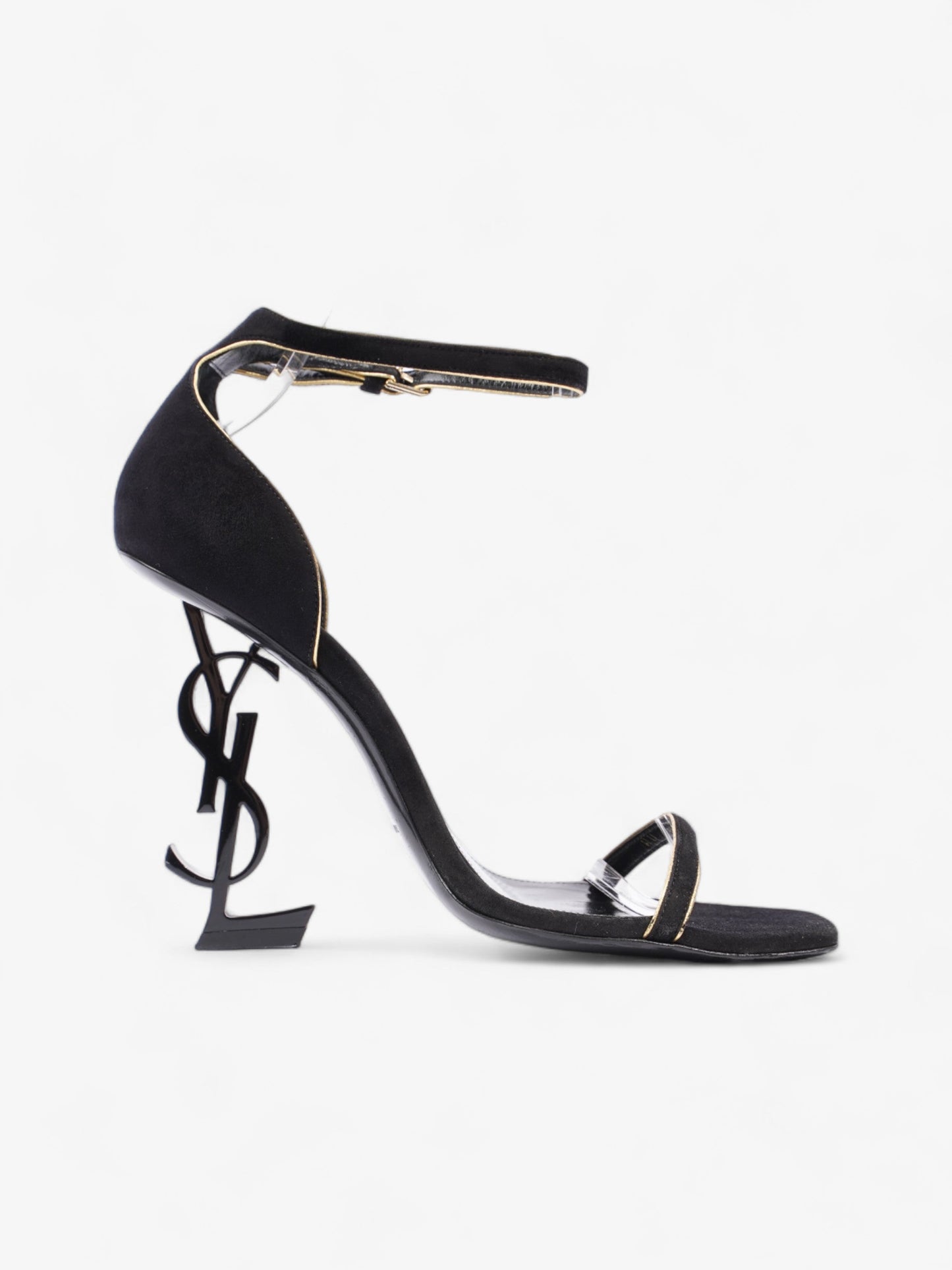 Saint Laurent Opyum Open Toe Heels 110mm Black / Gold Suede EU 37 UK 4