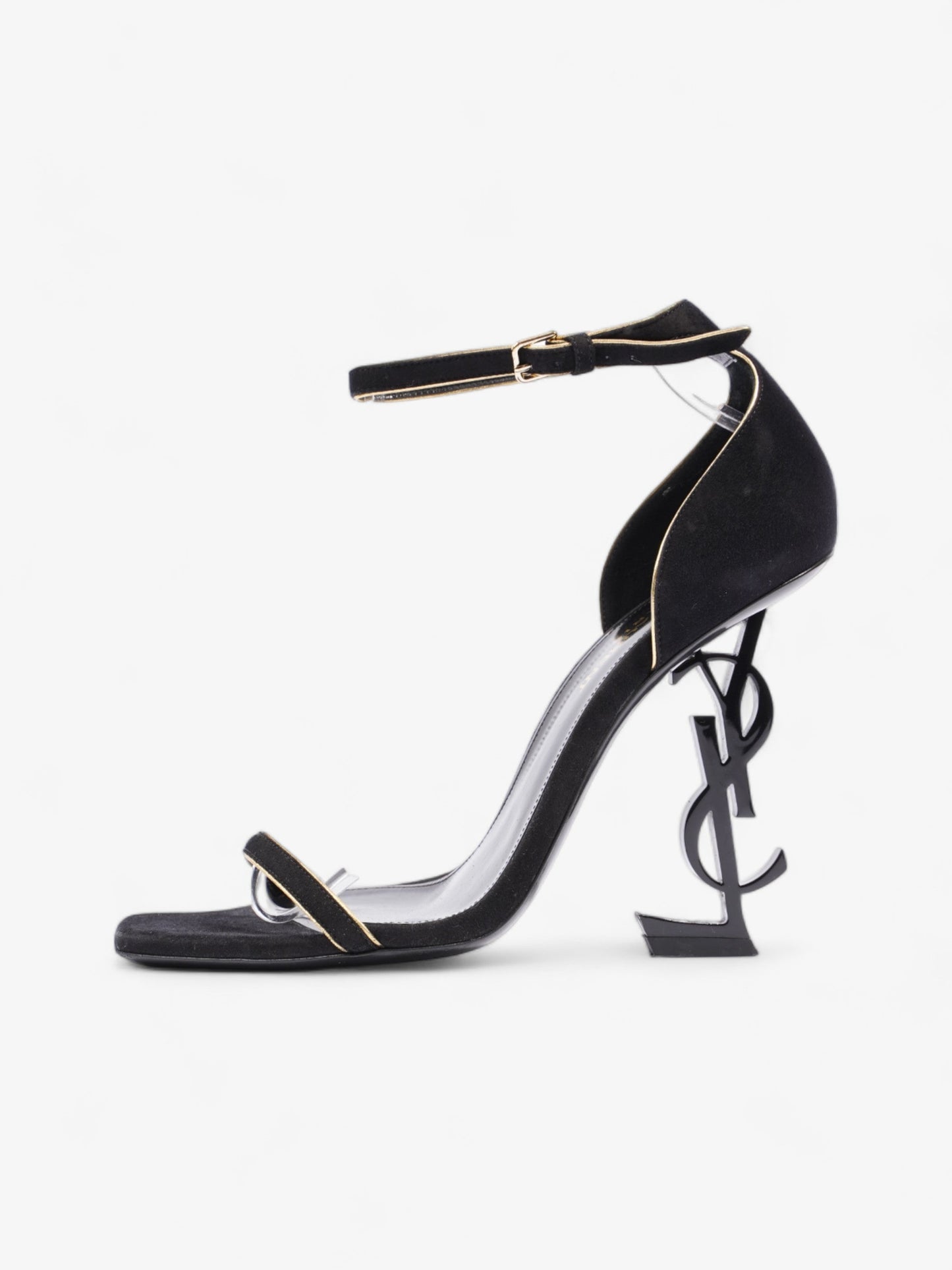 Saint Laurent Opyum Open Toe Heels 110mm Black / Gold Suede EU 37 UK 4