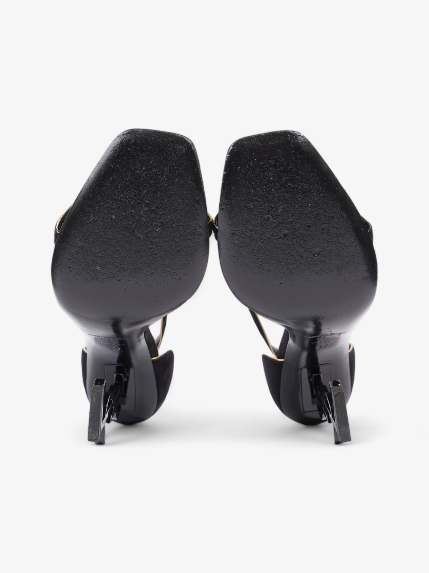 Saint Laurent Opyum Open Toe Heels 110mm Black / Gold Suede EU 37 UK 4