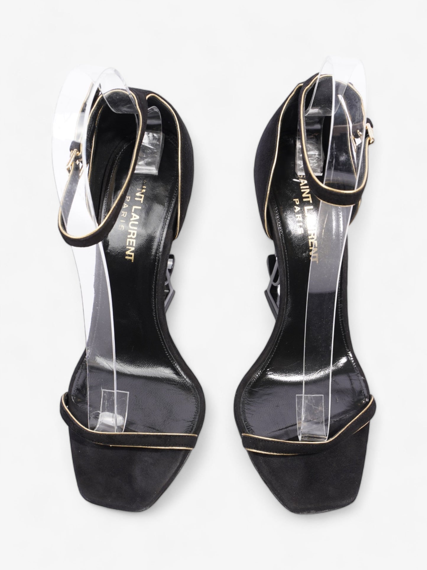Saint Laurent Opyum Open Toe Heels 110mm Black / Gold Suede EU 37 UK 4