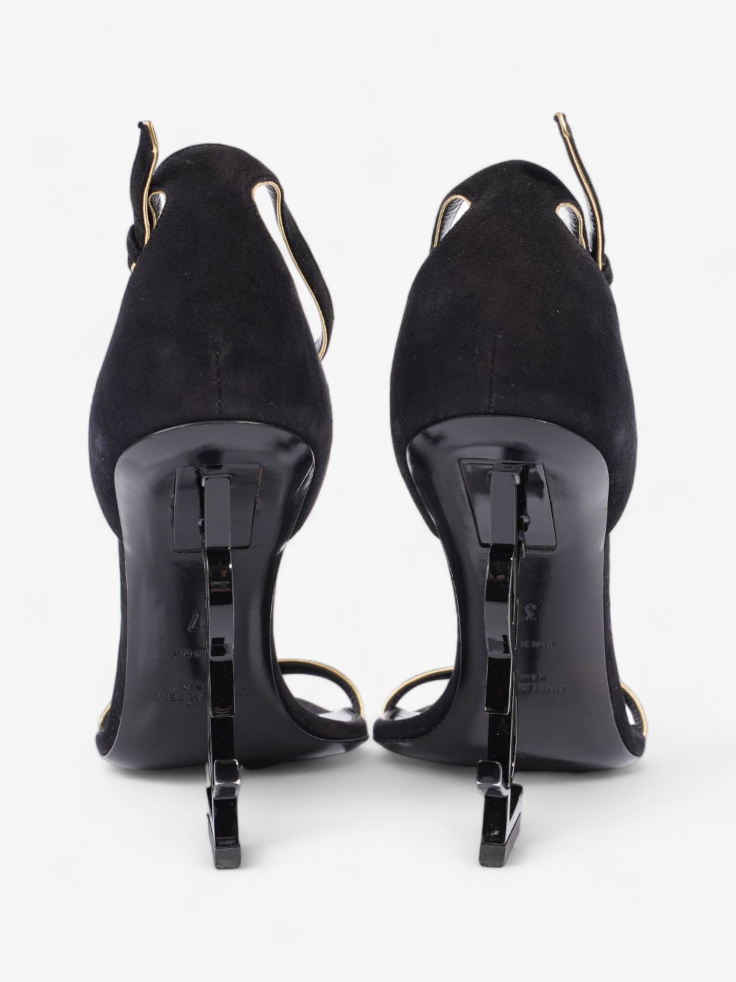 Saint Laurent Opyum Open Toe Heels 110mm Black / Gold Suede EU 37 UK 4