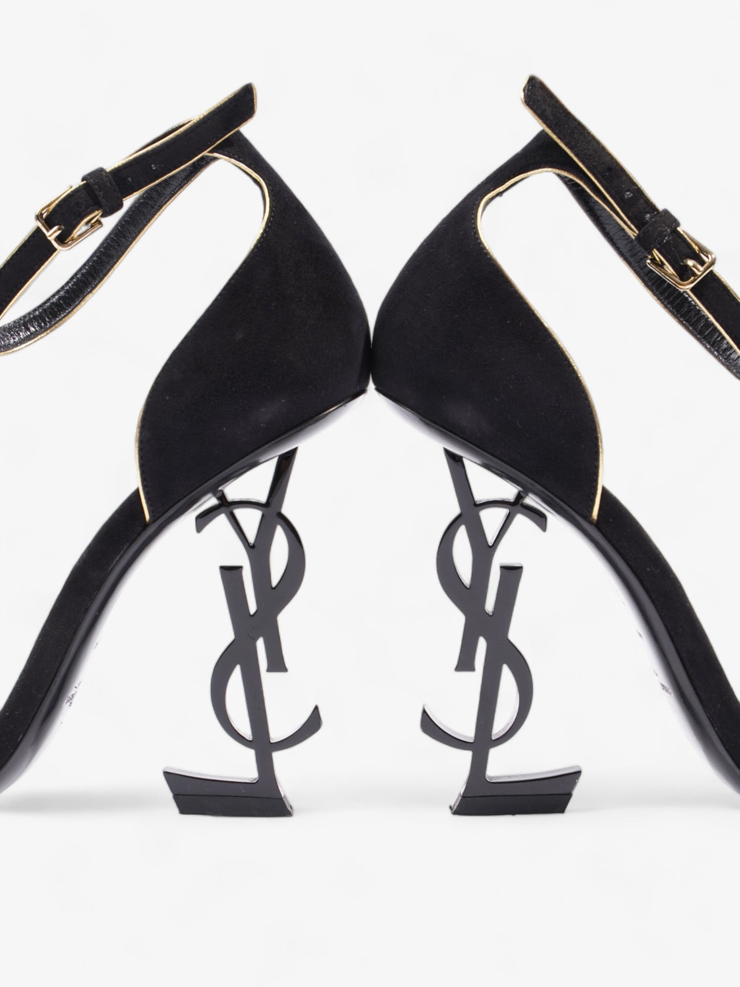 Saint Laurent Opyum Open Toe Heels 110mm Black / Gold Suede EU 37 UK 4