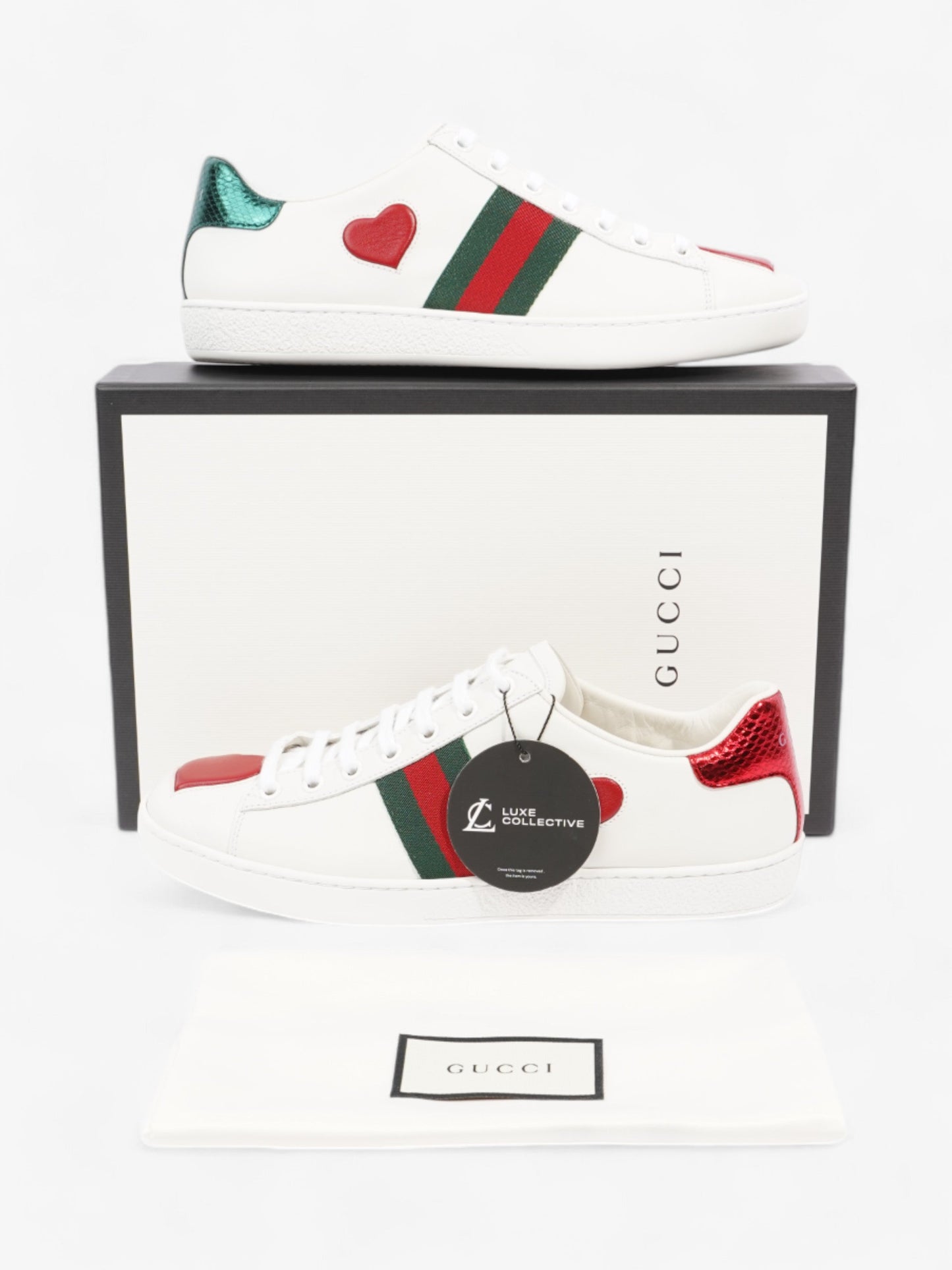 Gucci Ace Sneakers with Hearts White / Red / Green Leather EU 38.5 UK 5.5