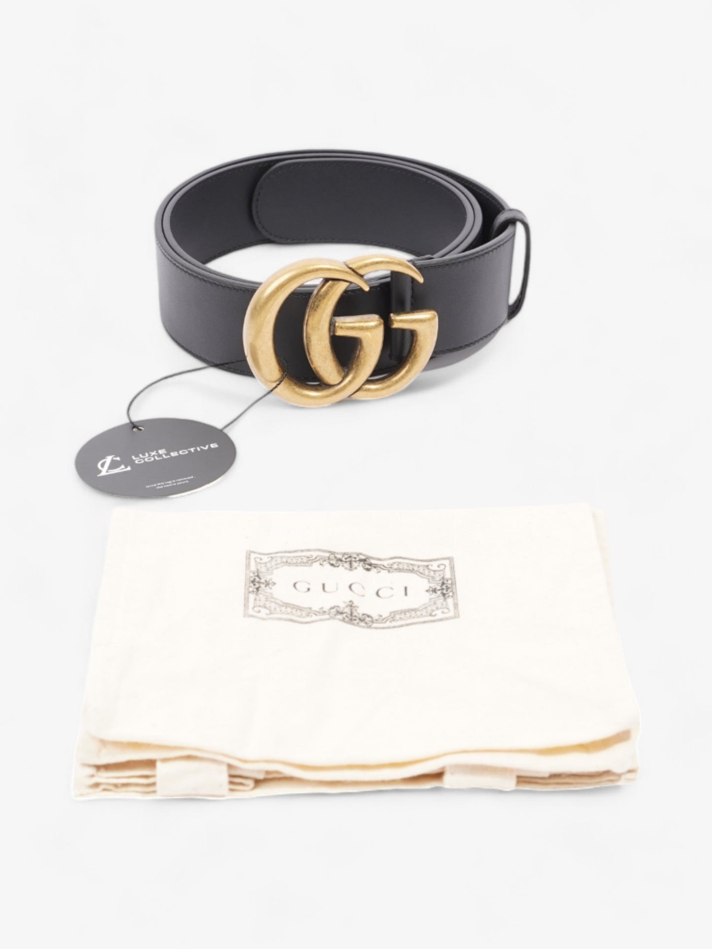 Gucci GG Marmont 2015 Re-Edition Wide Belt Black / Gold Leather 95cm / 38"