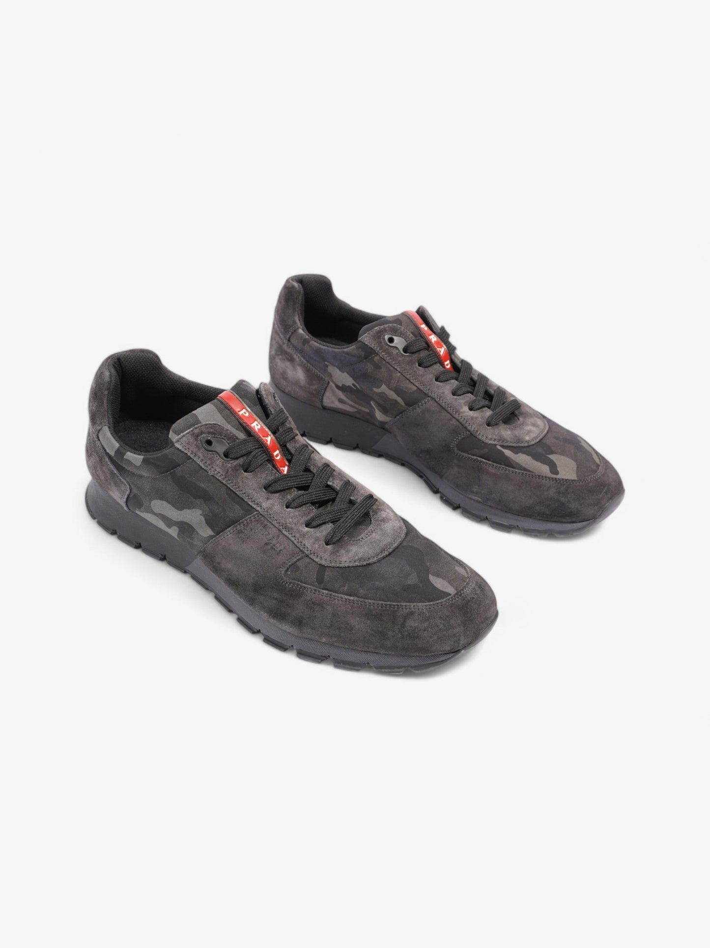 Prada Camo Sneakers Black / Grey / Khaki Suede EU 45 UK 11