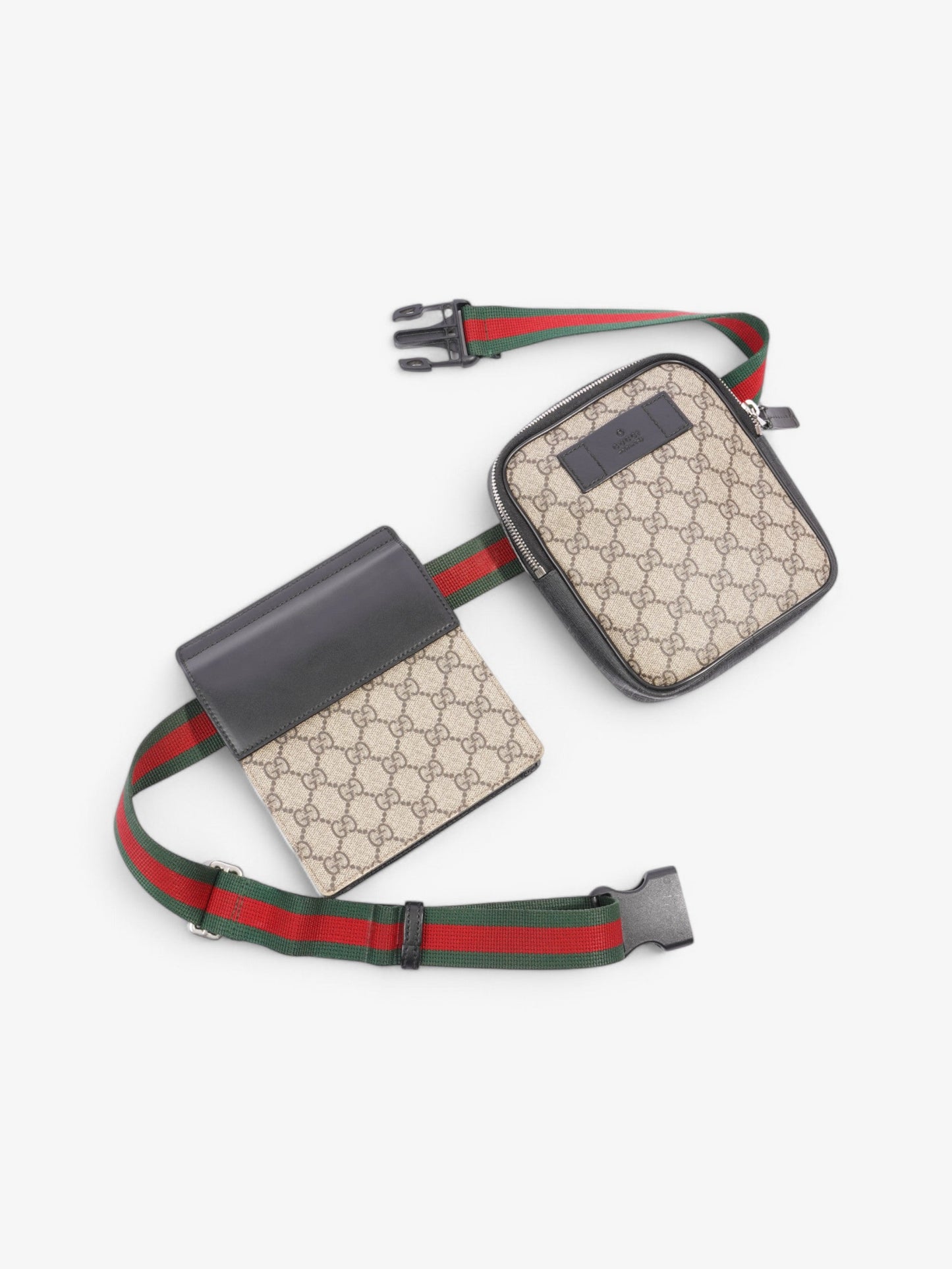 Gucci Two Pocket Belt Bag GG Supreme / Black Coated Canvas