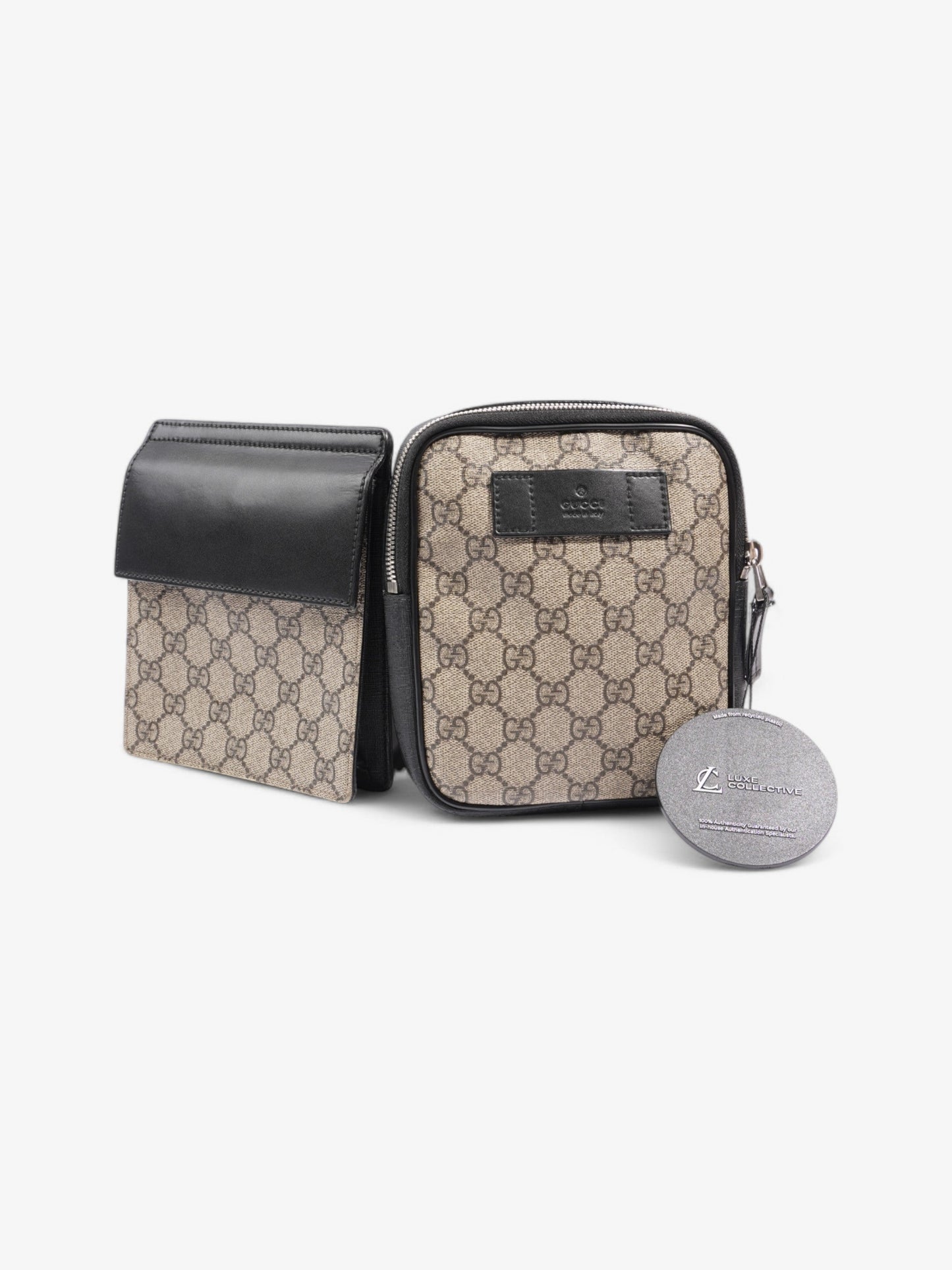 Gucci Two Pocket Belt Bag GG Supreme / Black Coated Canvas