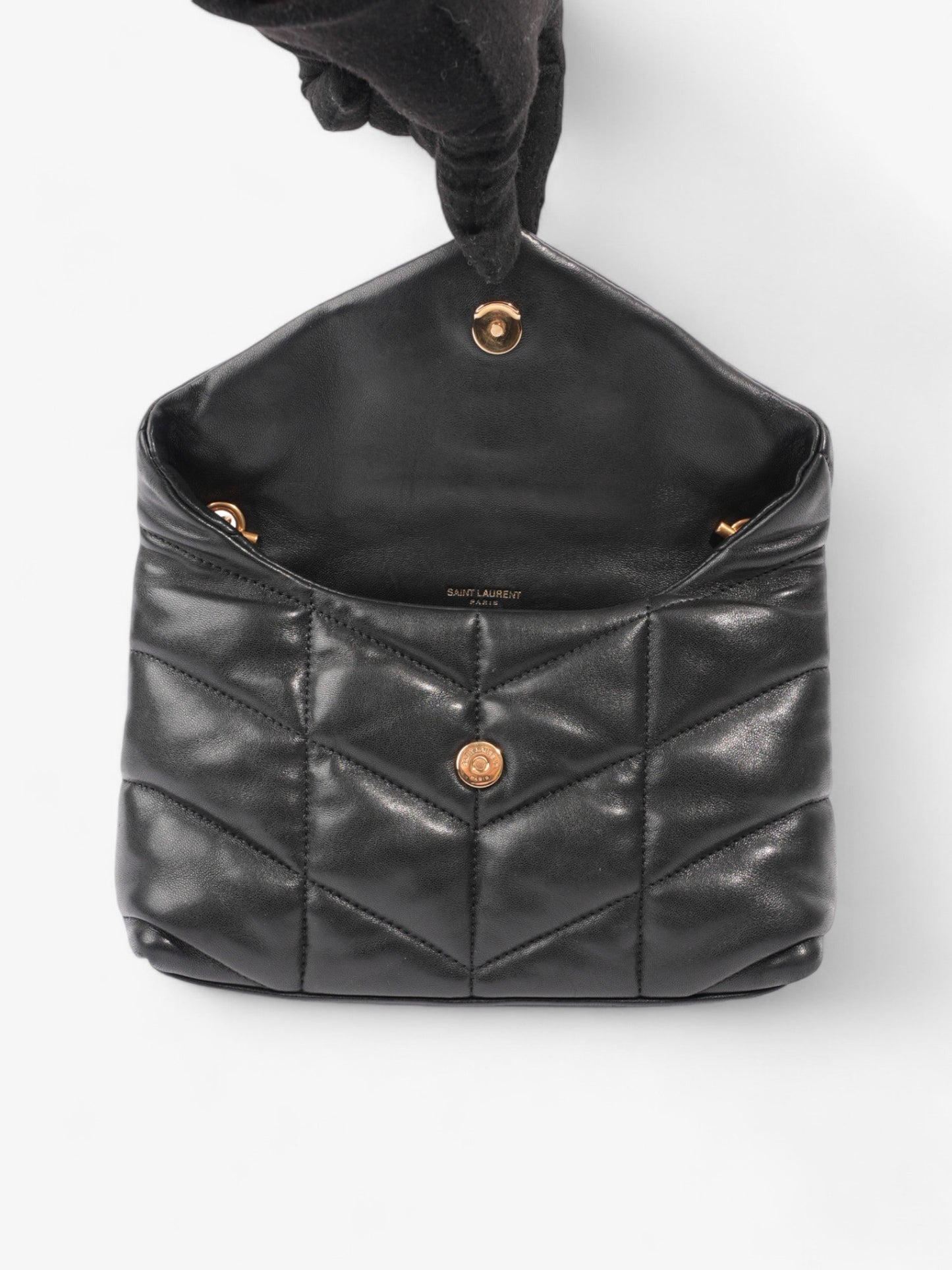 Saint Laurent Lou Lou Puffer Black Calfskin Leather Small