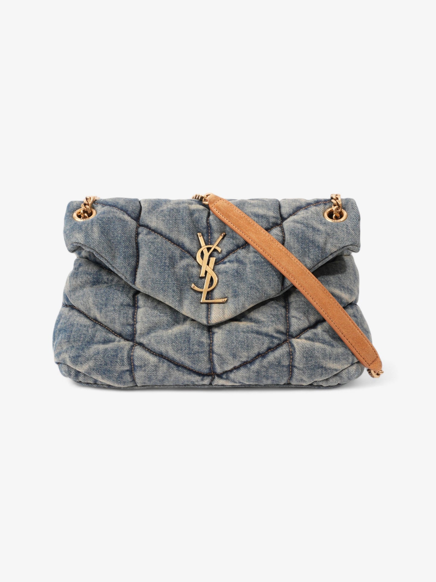 Saint Laurent Lou Lou Puffer Denim / Tan Denim Small