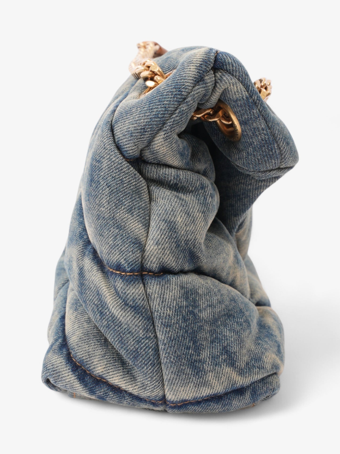 Saint Laurent Lou Lou Puffer Denim / Tan Denim Small