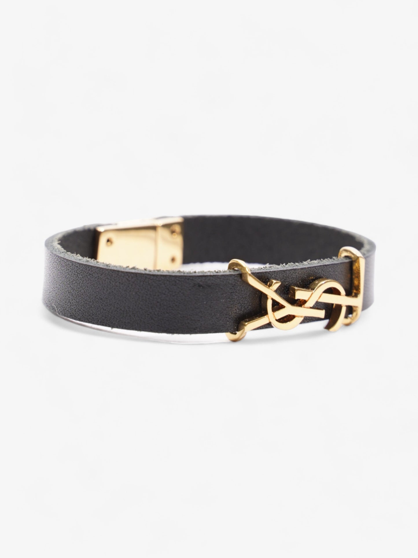 Saint Laurent Opyum Single Wrap Bracelet Black Leather Medium