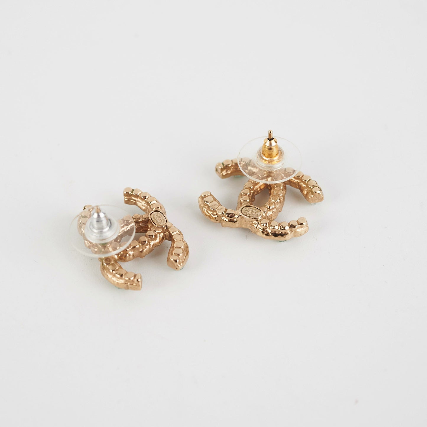Chanel Coco Logo Green Pearl Rhinestone Earrings Costume Jewellery
