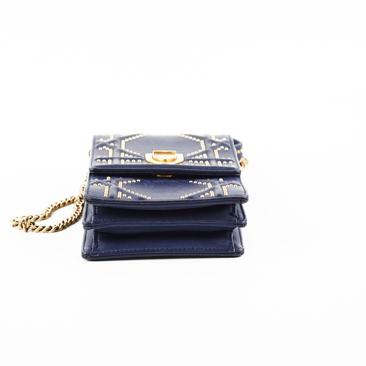 Christian Dior Vertical Diorama Navy Studded Crossbody Bag