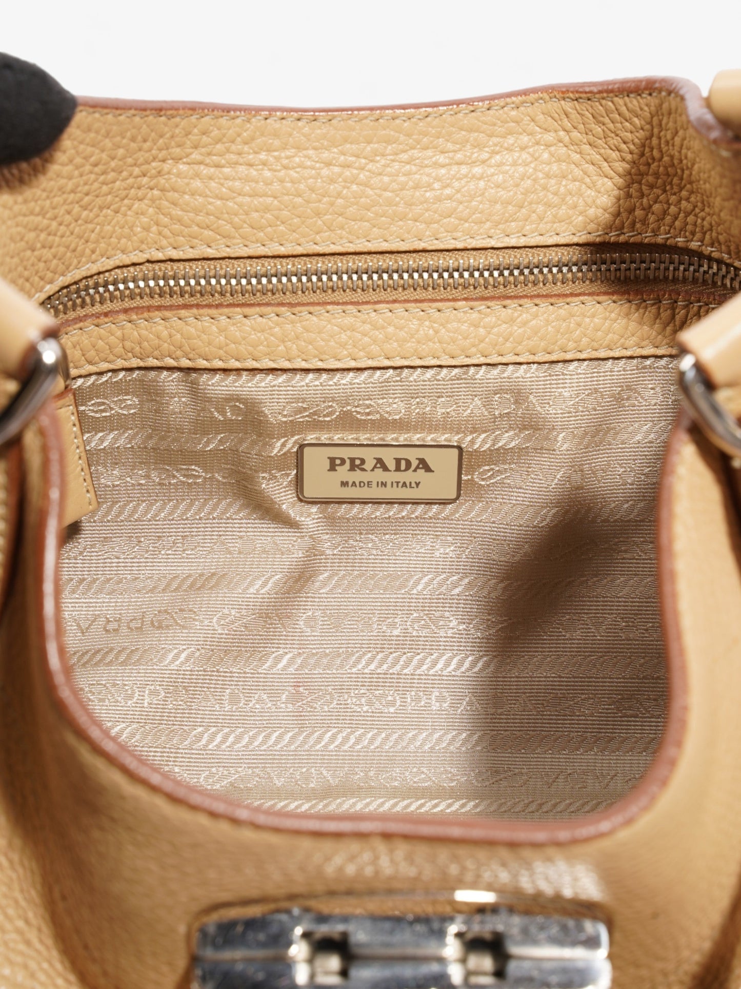 Prada Buckle Flap Beige Leather