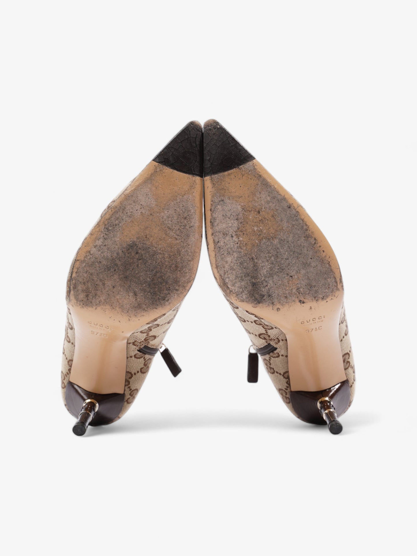 Gucci Ankle Heeled Boots 85mm Beige And Ebony GG Supreme Canvas EU 37.5 UK 4.5