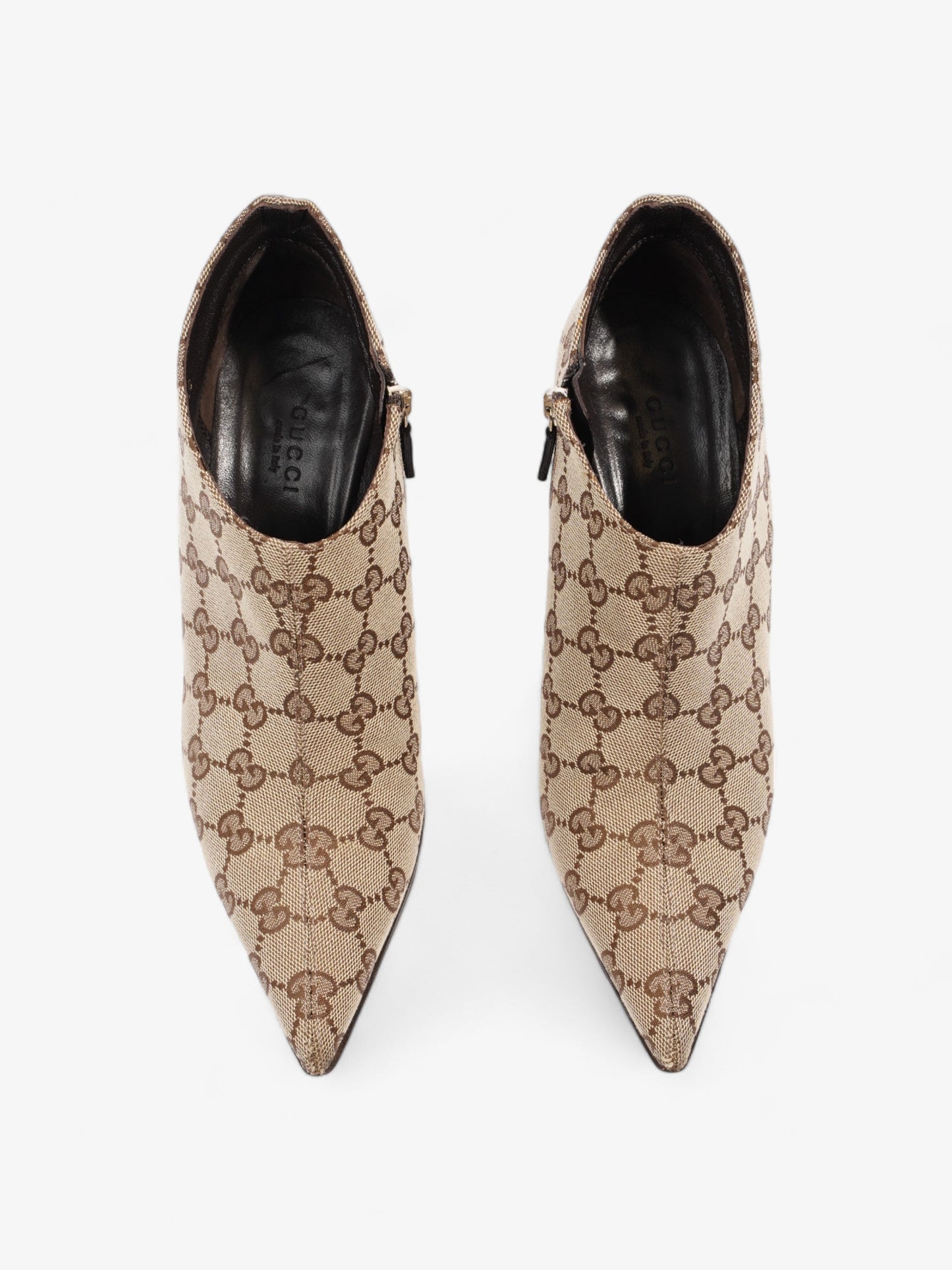 Gucci Ankle Heeled Boots 85mm Beige And Ebony GG Supreme Canvas EU 37.5 UK 4.5