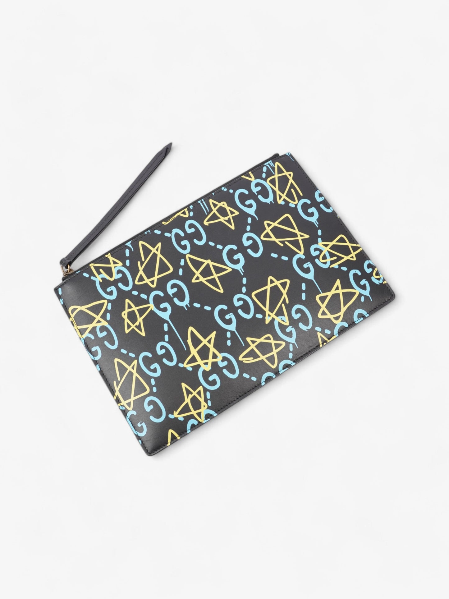 Gucci Ghost Clutch Black / Blue / Yellow Calfskin Leather