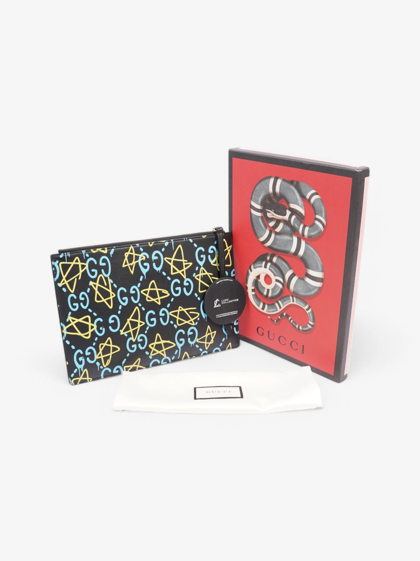 Gucci Ghost Clutch Black / Blue / Yellow Calfskin Leather