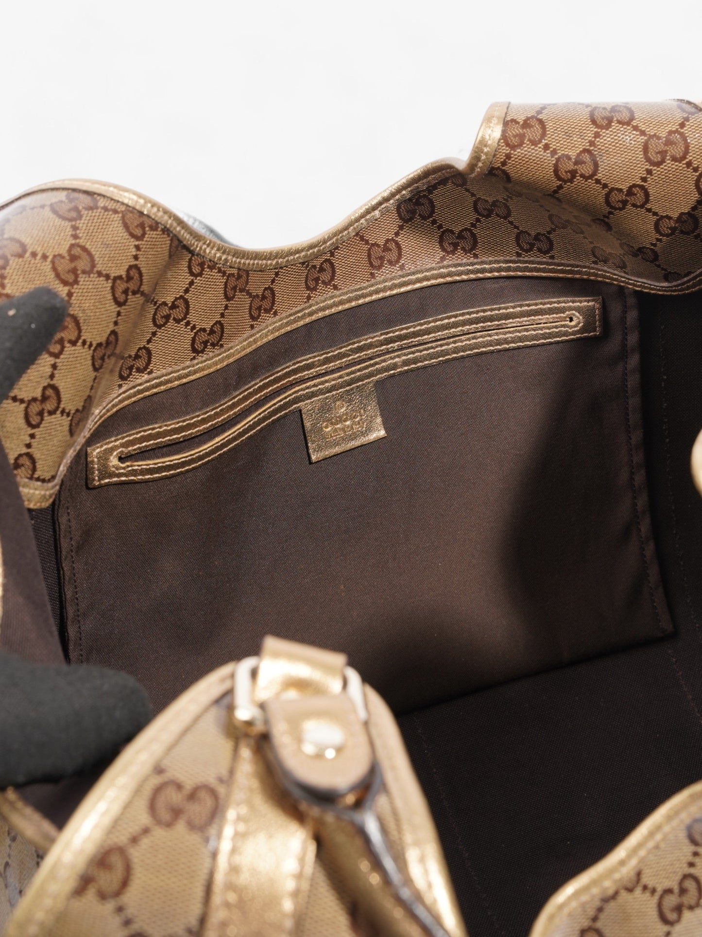 Gucci Crystal Jackie Gold GG Supreme Patent Leather