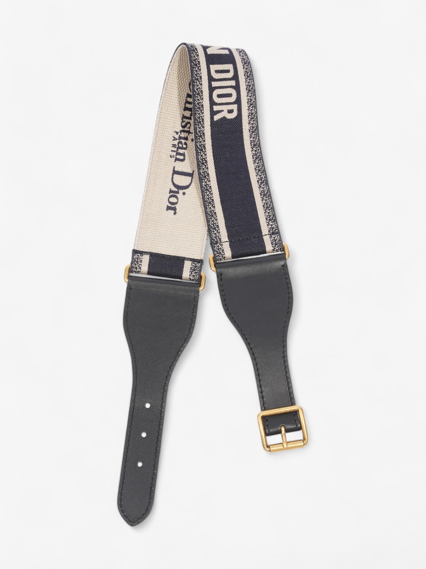 Christian Dior Logo Belt Blue / Beige / Gold Canvas 75cm