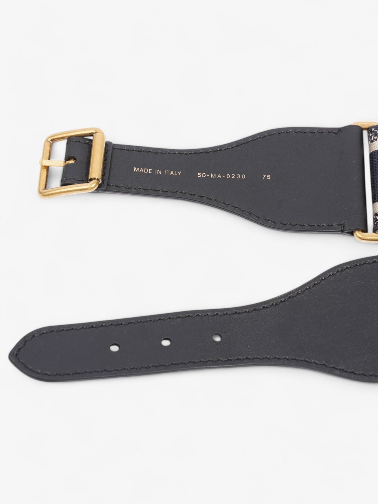 Christian Dior Logo Belt Blue / Beige / Gold Canvas 75cm