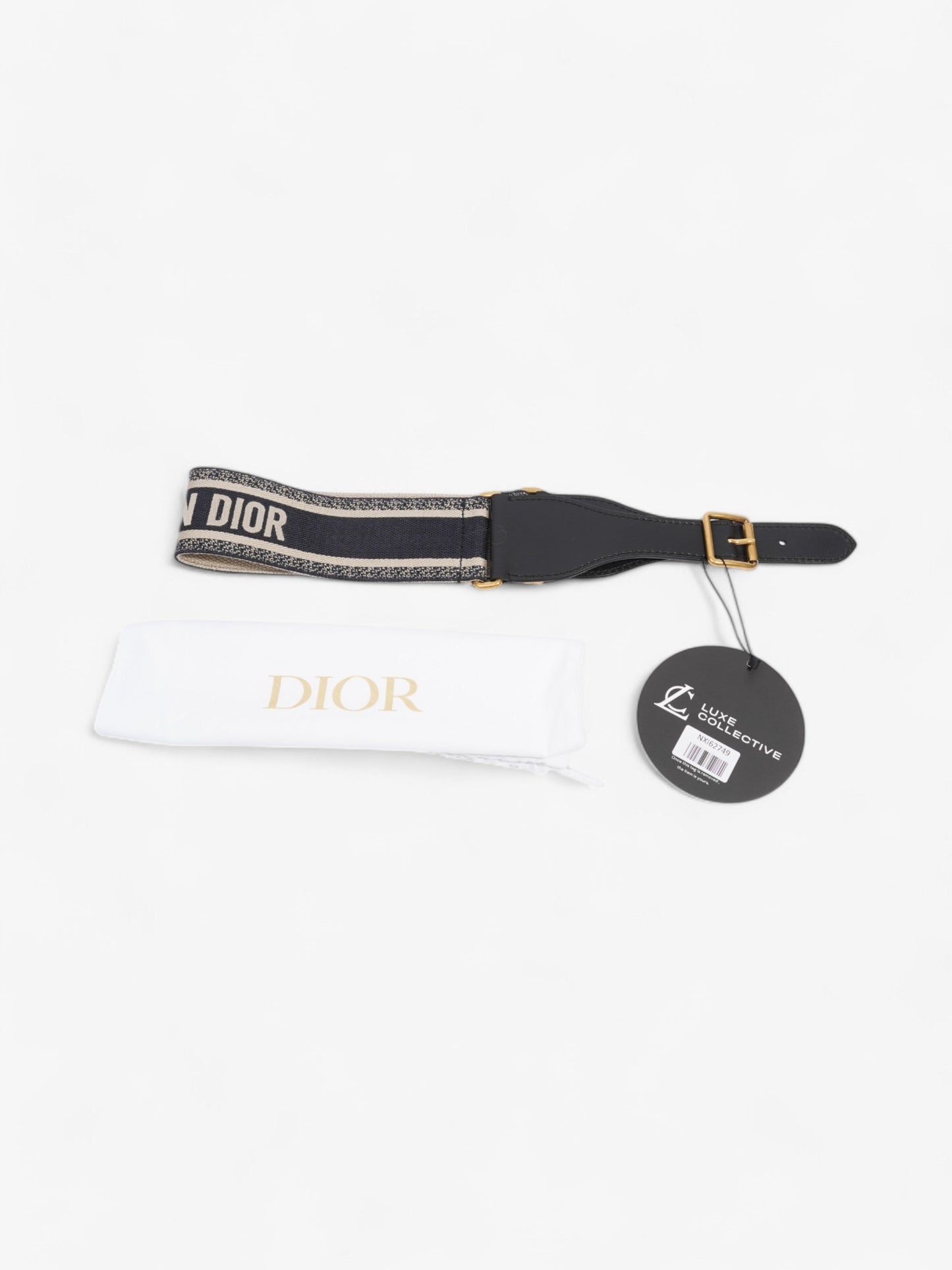 Christian Dior Logo Belt Blue / Beige / Gold Canvas 75cm