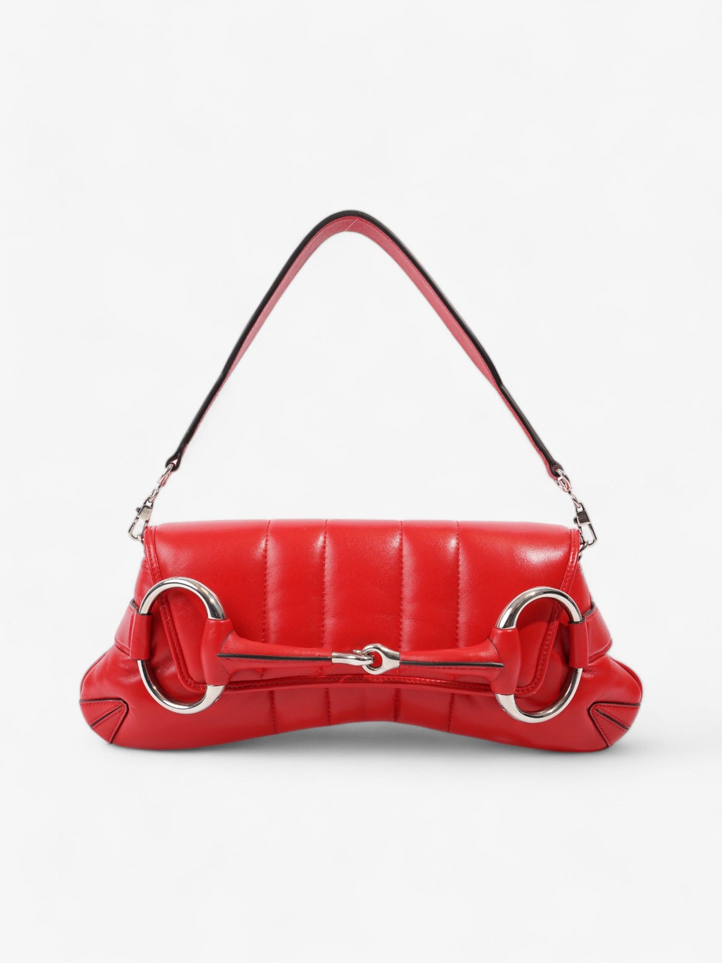 Gucci Maxi Horsebit Chain Shoulder Bag Red Nappa Leather Medium
