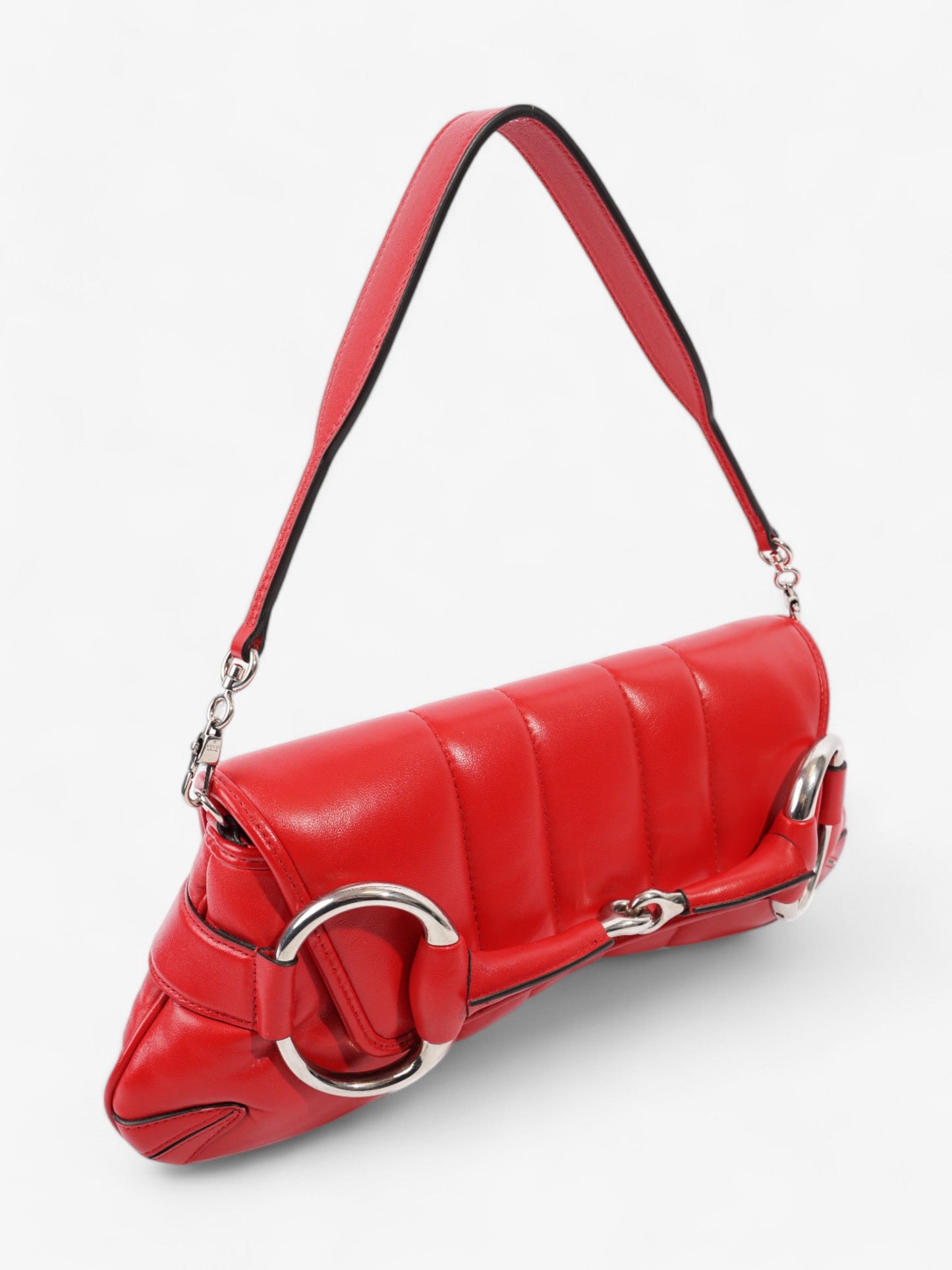 Gucci Maxi Horsebit Chain Shoulder Bag Red Nappa Leather Medium