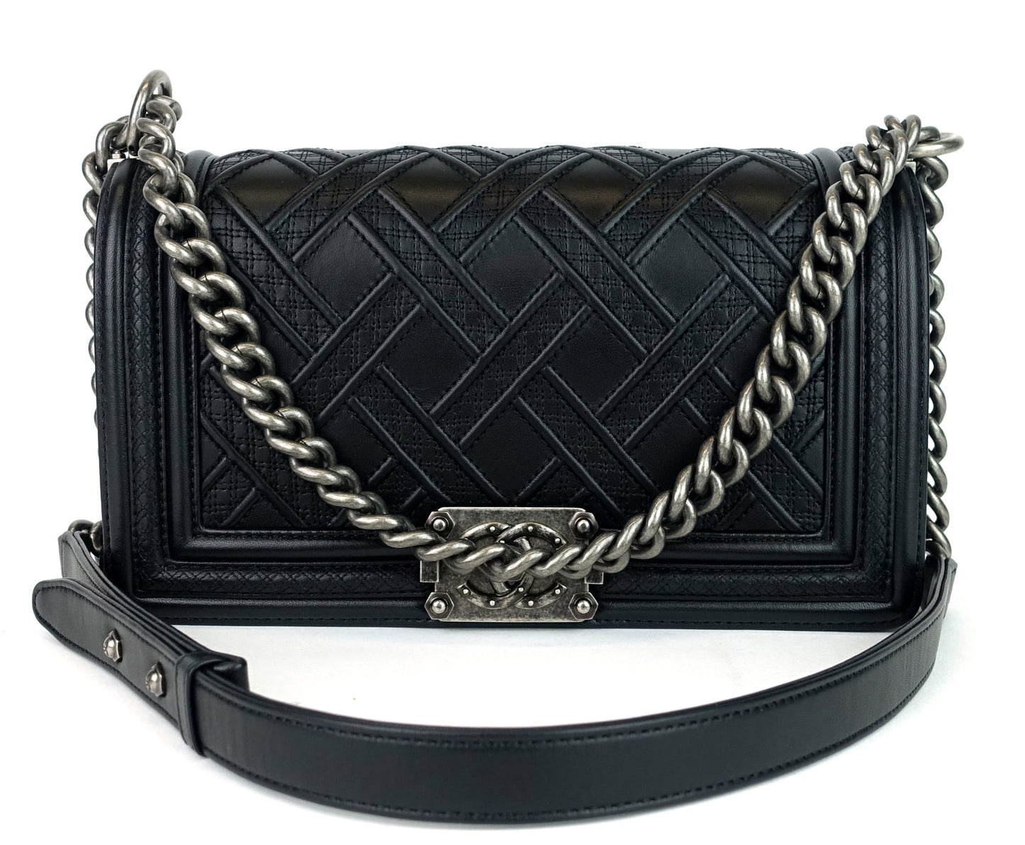 Chanel Boy Lattice Weave New Medium Leather Bag