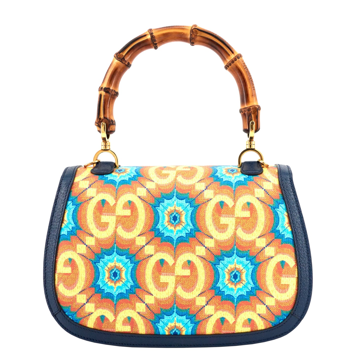 Gucci 1947 Bamboo Handle Kaleidoscope Canvas and Leather Bag