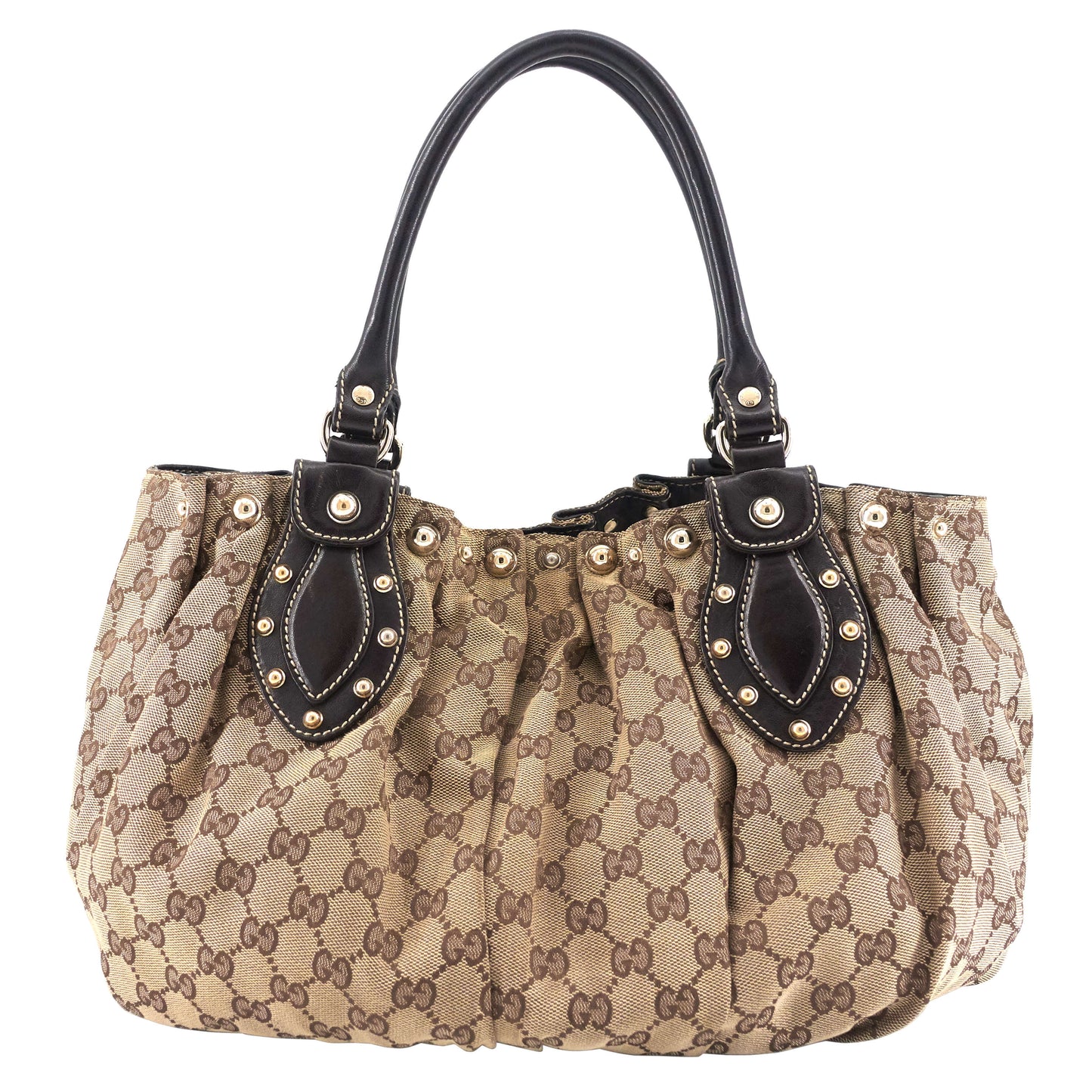 Gucci Pelham Medium Monogram Canvas Studded Hobo Bag