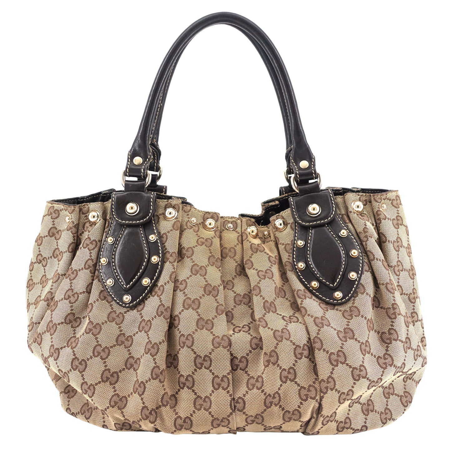 Gucci Pelham Medium Monogram Canvas Studded Hobo Bag