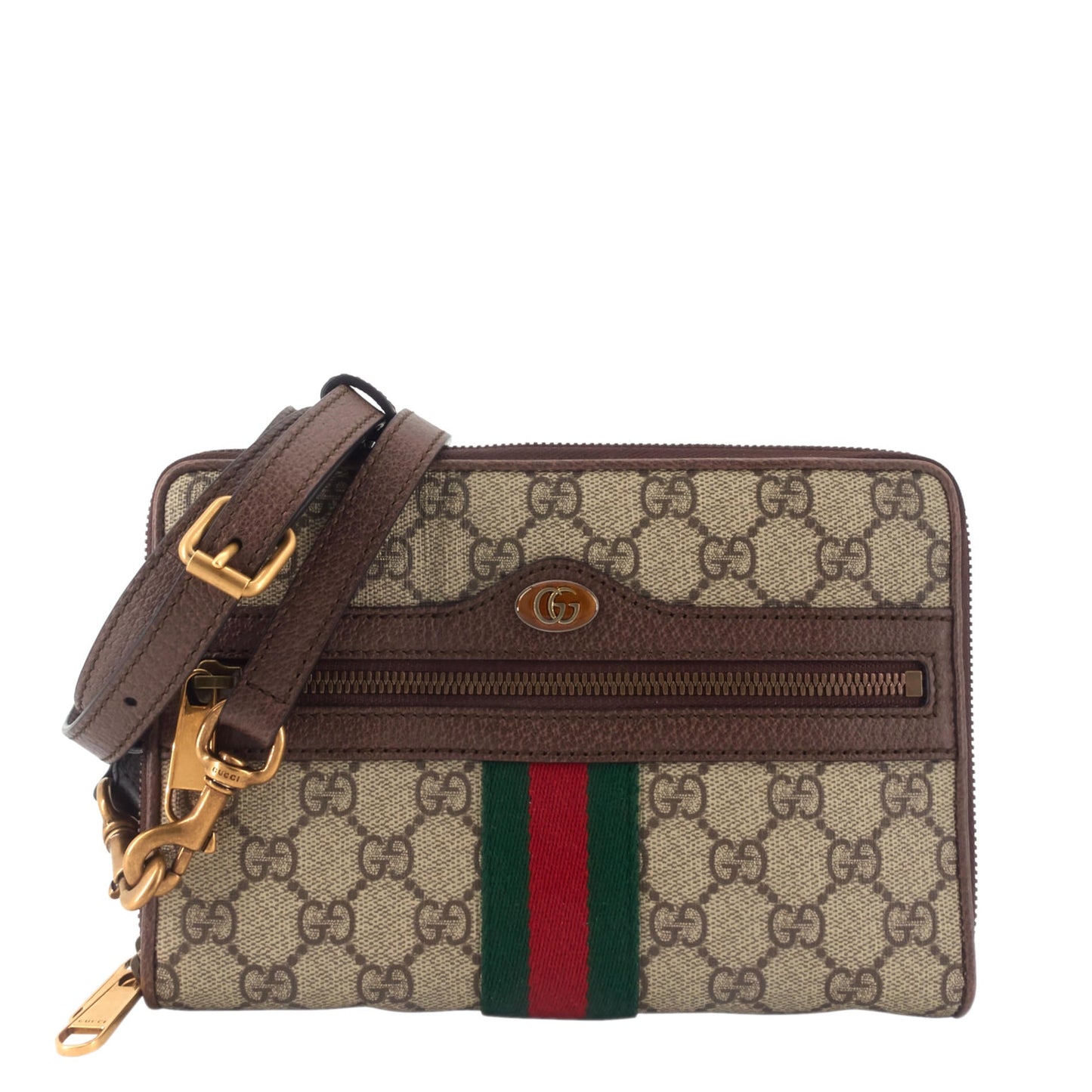 Gucci Ophidia Web GG Coated Canvas Double Zip Crossbody