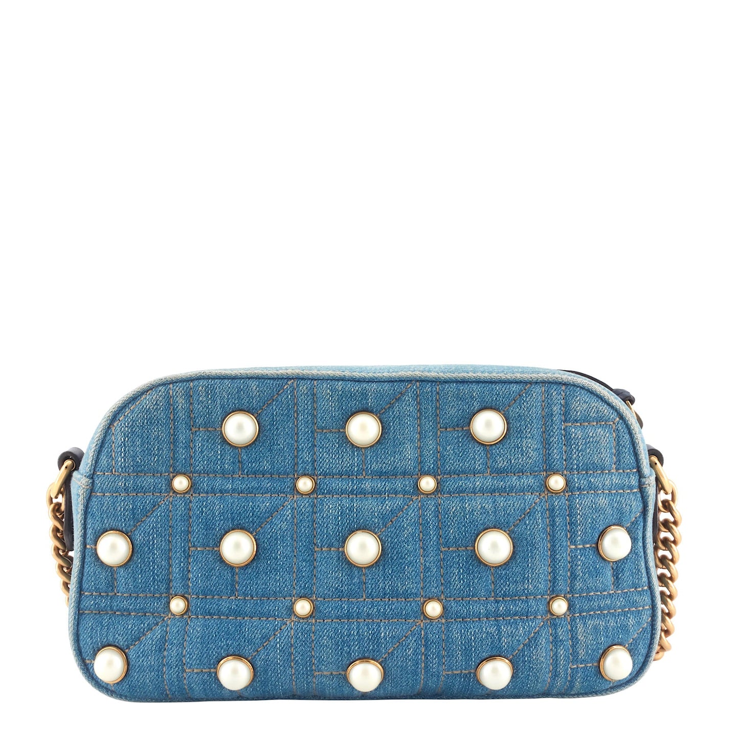 Gucci Pearly GG Marmont Small Denim Camera Bag