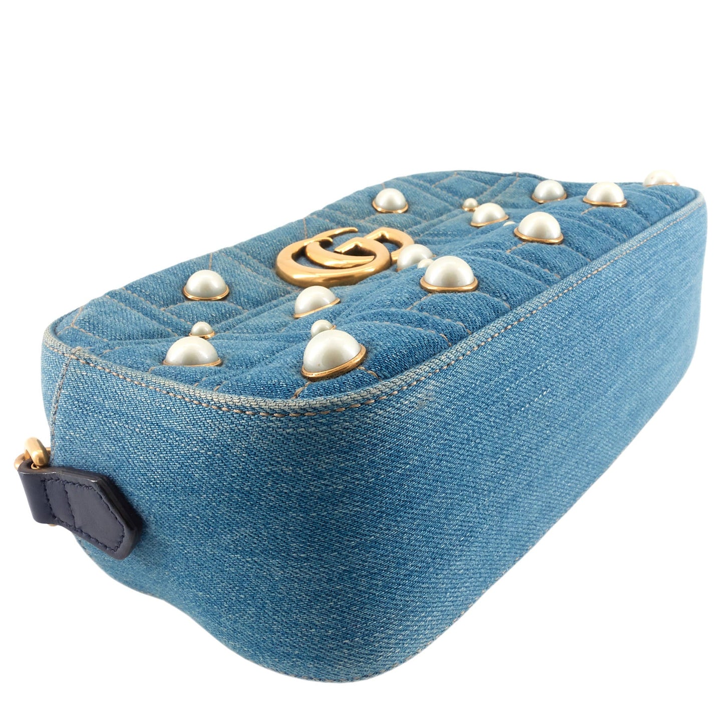 Gucci Pearly GG Marmont Small Denim Camera Bag