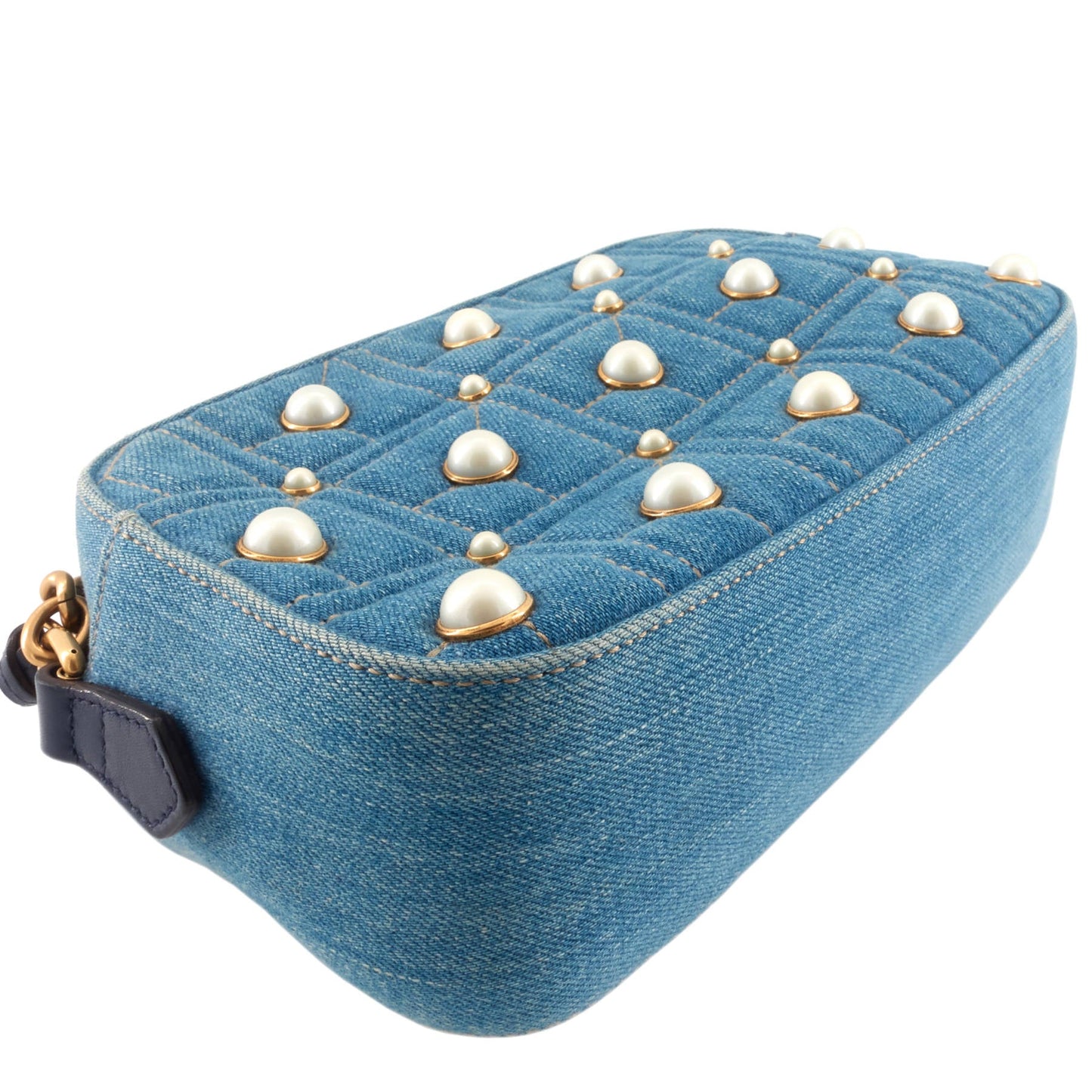 Gucci Pearly GG Marmont Small Denim Camera Bag