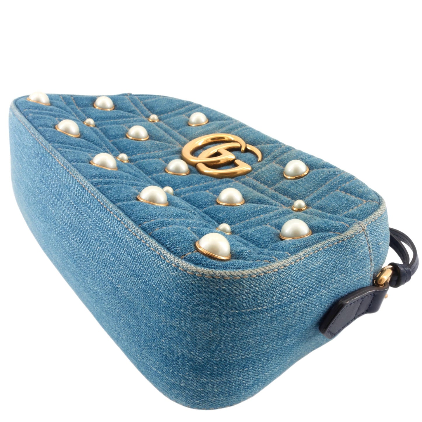 Gucci Pearly GG Marmont Small Denim Camera Bag
