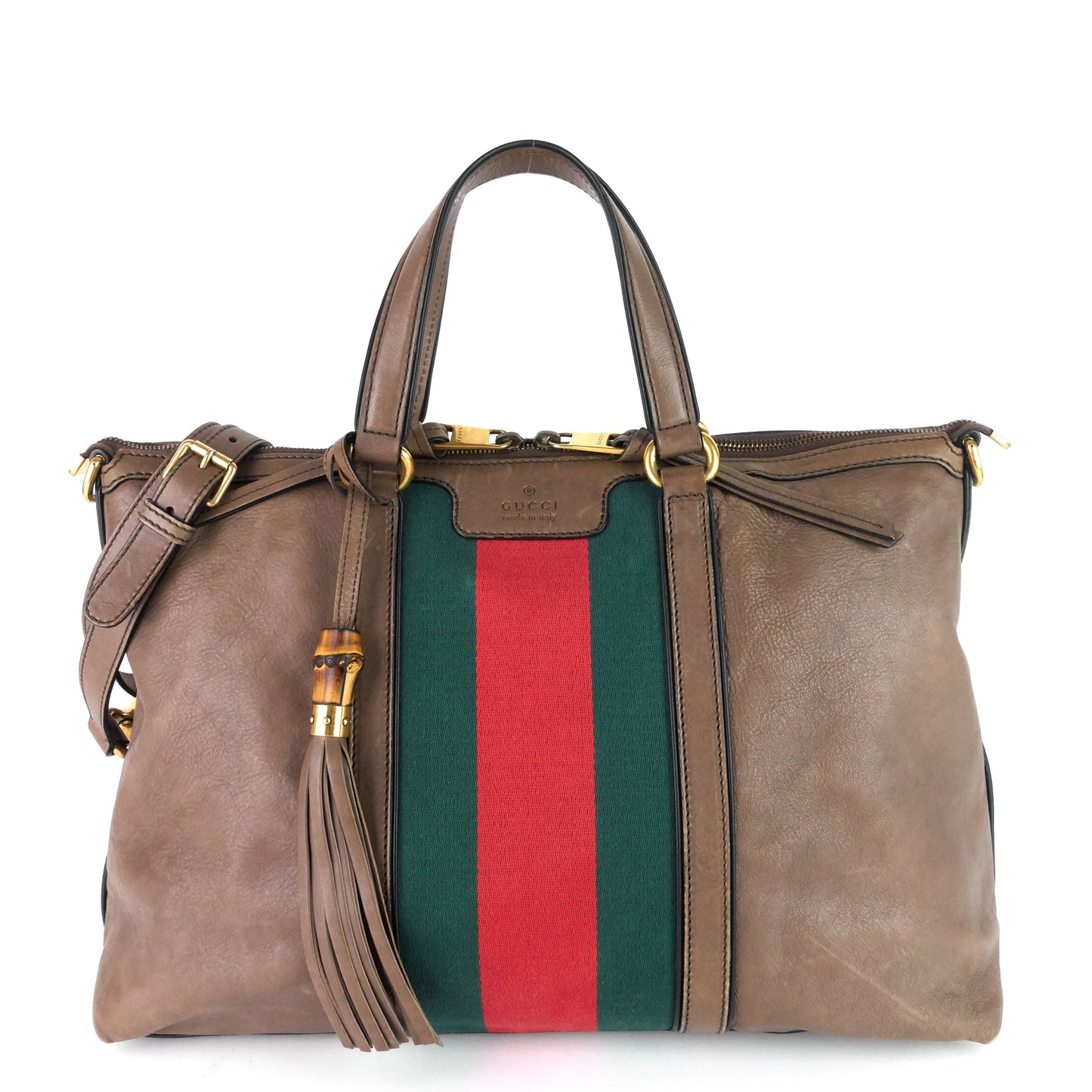 Gucci Raina Web Top Handle Medium Leather Bag