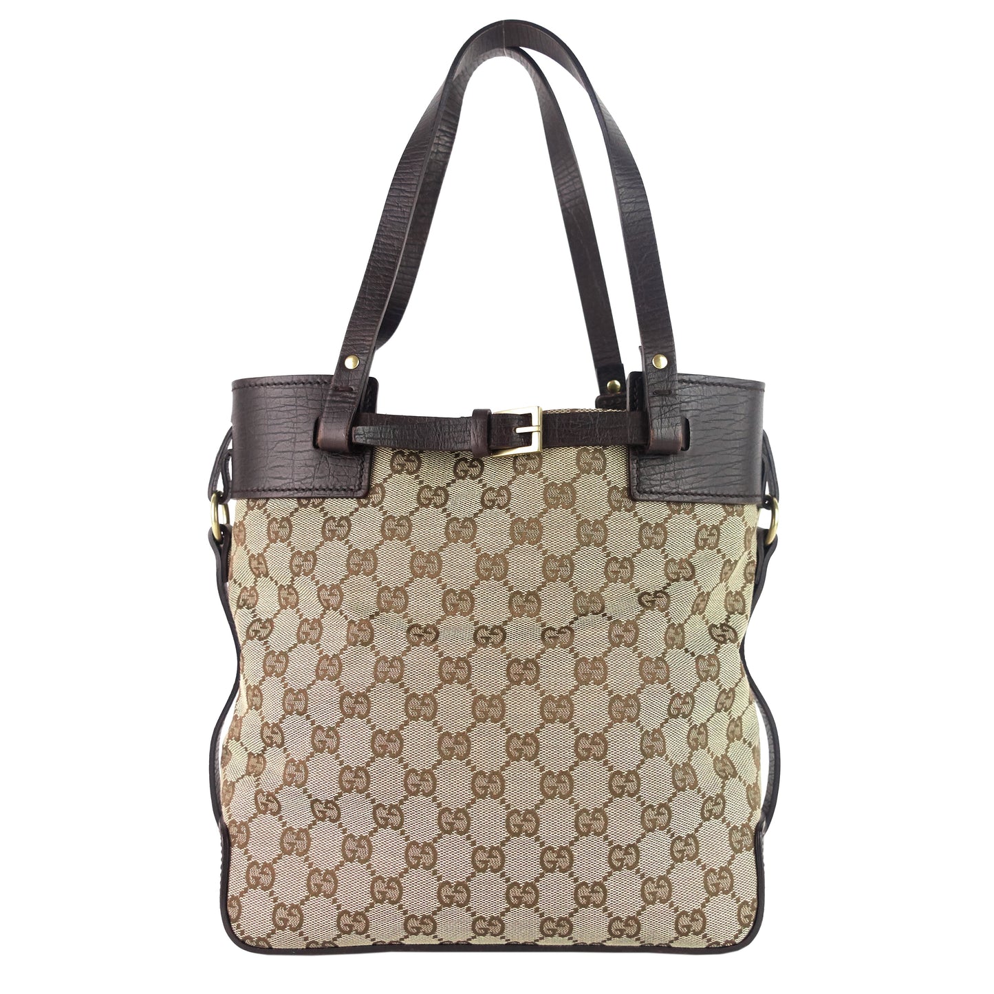 Gucci Ornamental Buckle Monogram Canvas Tote Bag